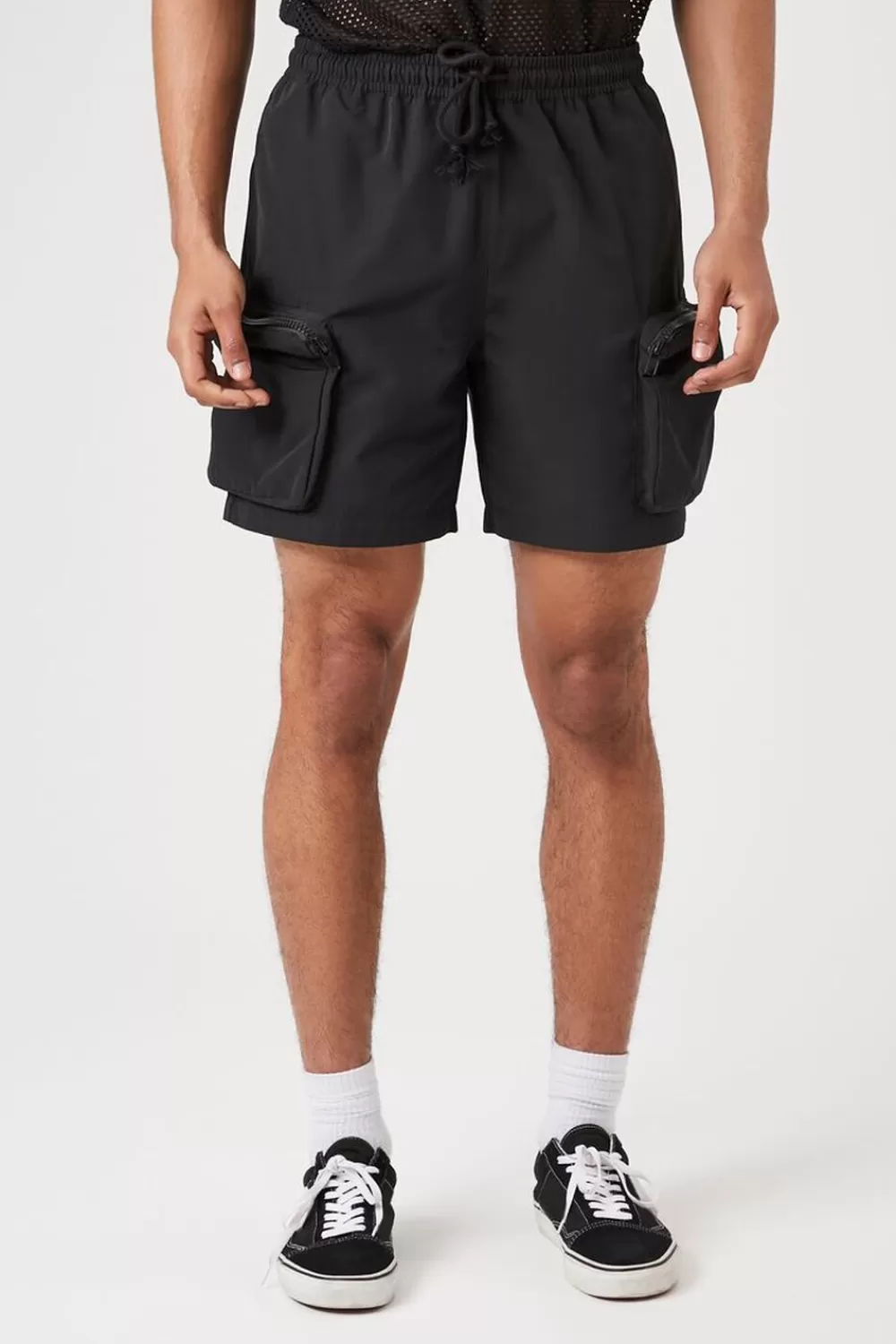 Activewear + Athletic>Forever 21 3D Zipper Pocket Cargo Shorts Black