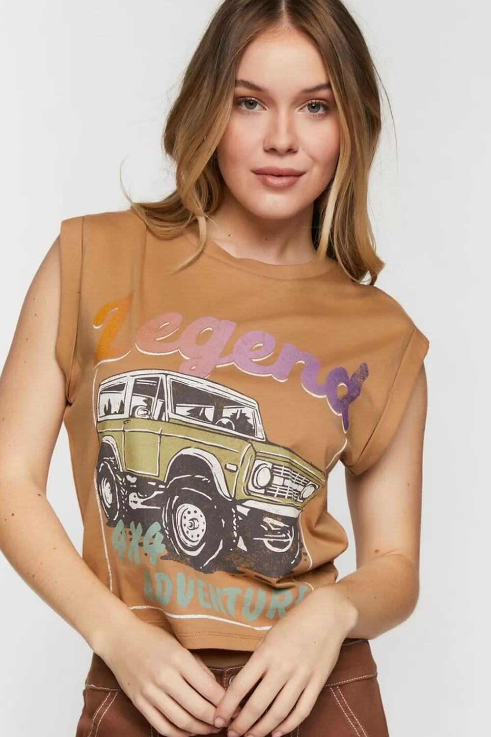 Forever 21 4X4 Adventure Graphic Rolled Muscle Tee | Women Tops