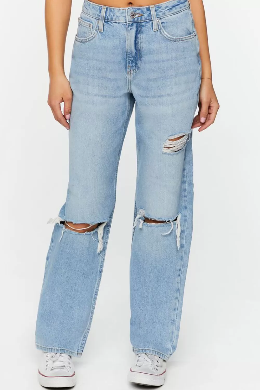 Bottoms>Forever 21 90S-Fit Destroyed High-Rise Jeans Light Denim