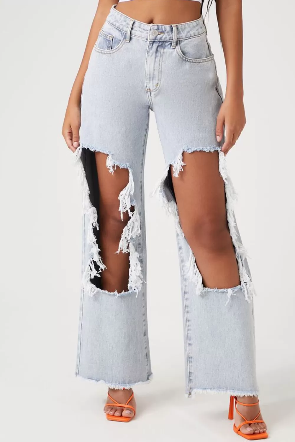 Bottoms>Forever 21 90S-Fit Destroyed Jeans Light Denim