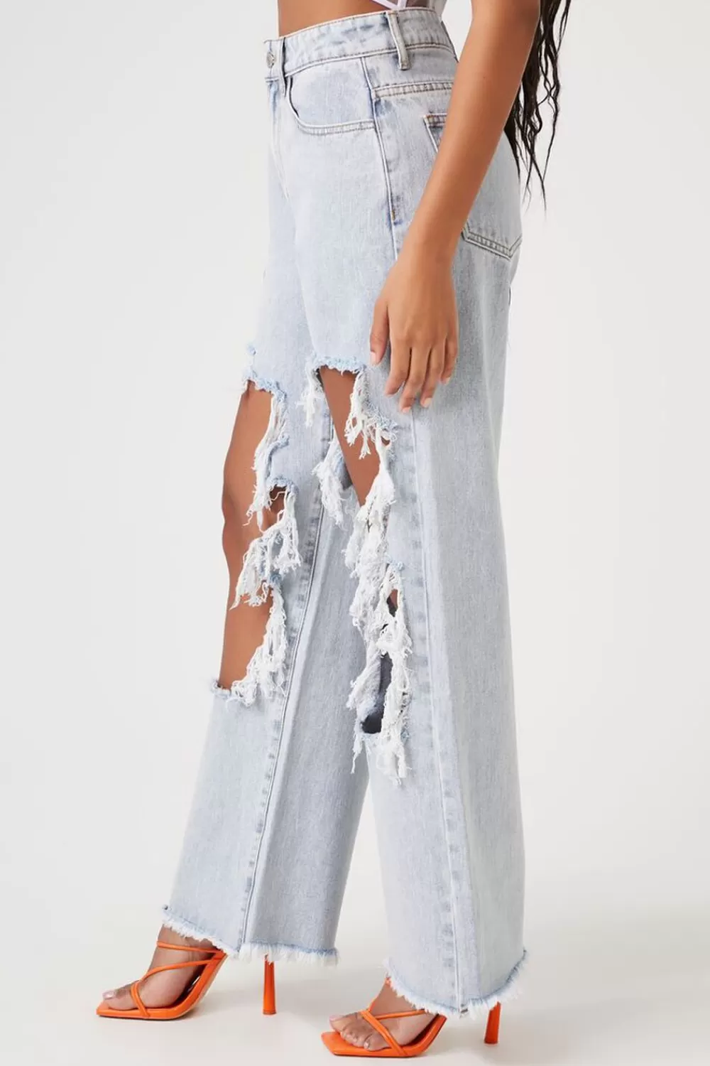 Bottoms>Forever 21 90S-Fit Destroyed Jeans Light Denim