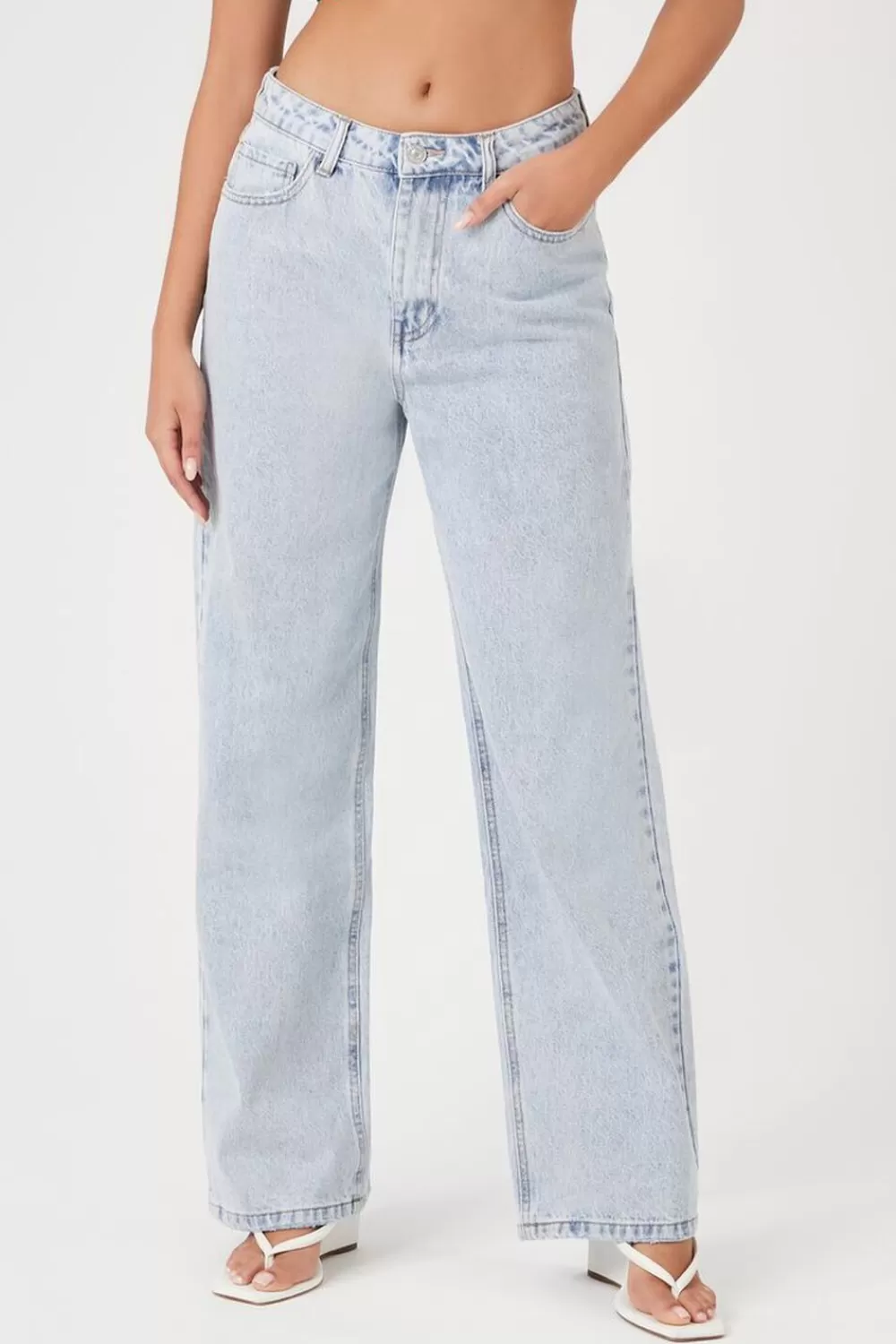 Bottoms>Forever 21 90S-Fit Straight Jeans Light Denim