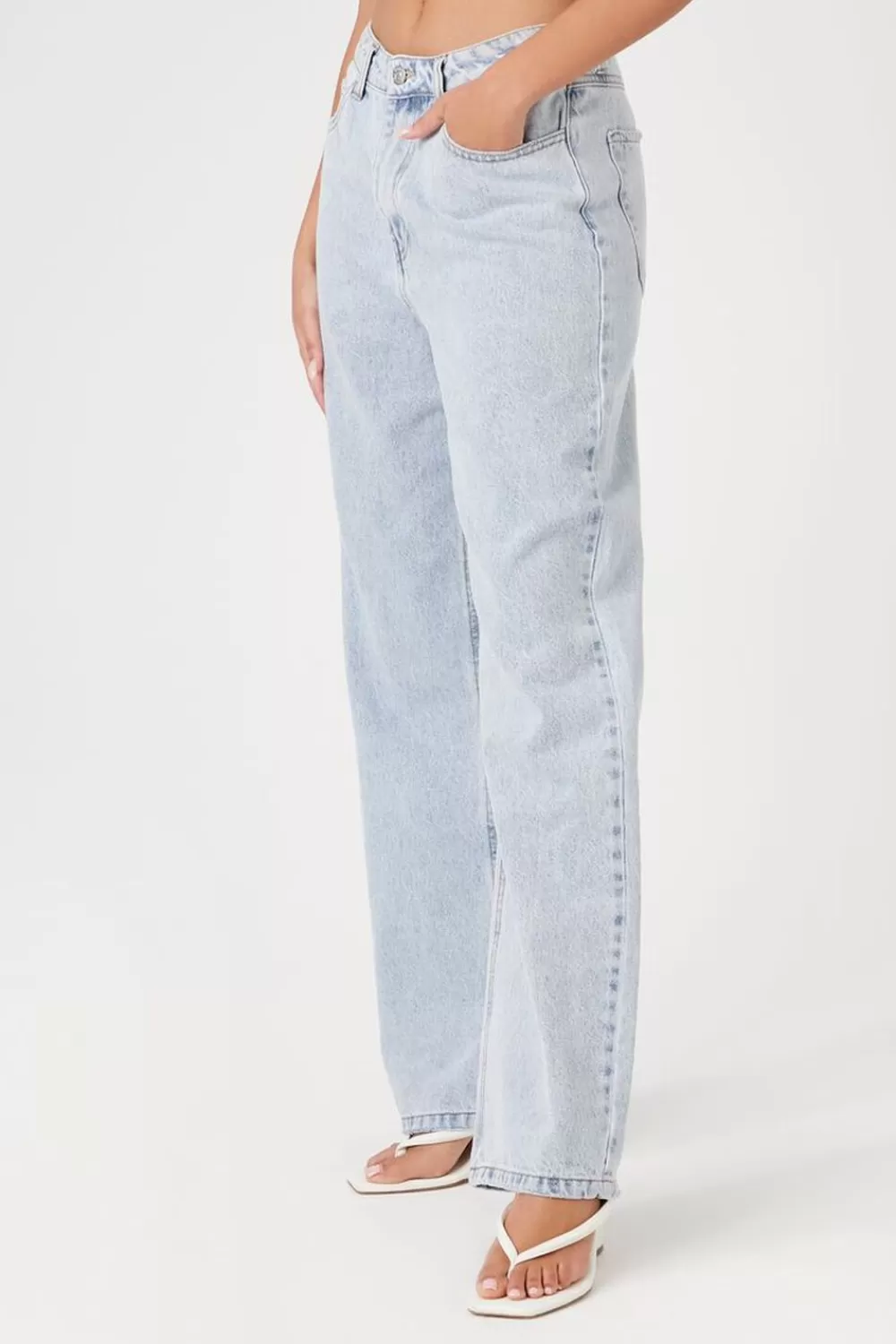 Bottoms>Forever 21 90S-Fit Straight Jeans Light Denim