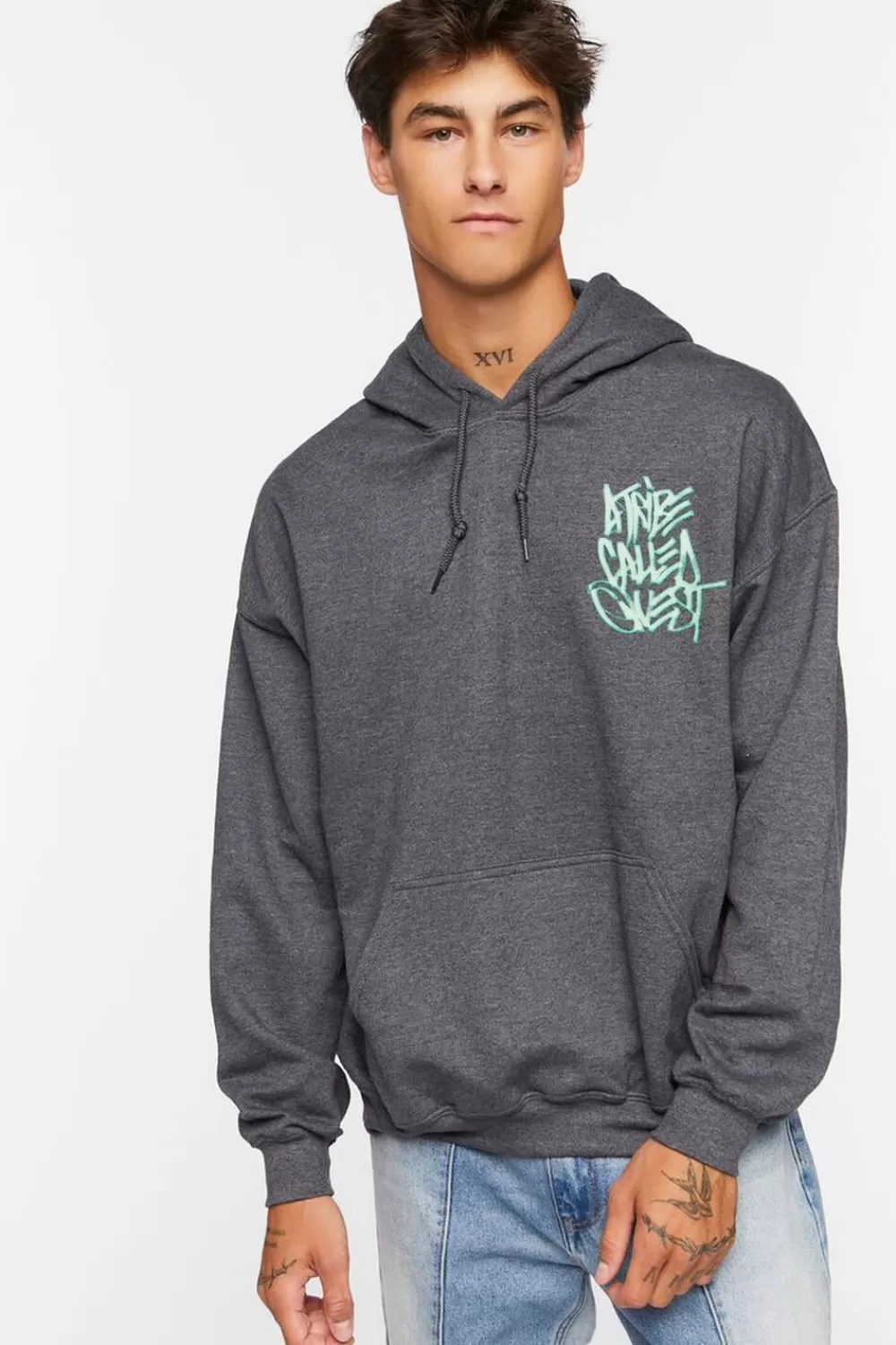 Graphic Tees>Forever 21 A Tribe Called Quest Graphic Hoodie Heather Grey/Multi