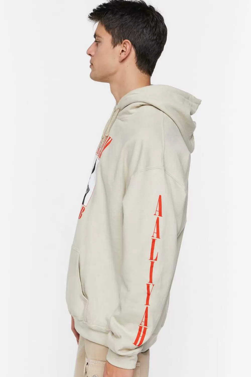 Graphic Tees>Forever 21 Aaliyah Graphic Drawstring Hoodie Sand/Red