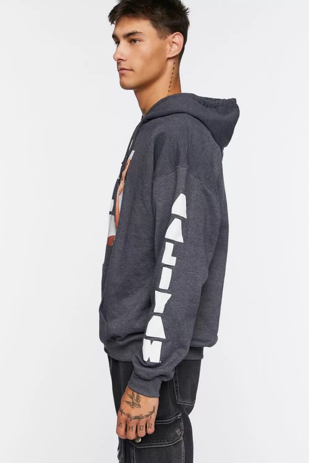 Graphic Tees>Forever 21 Aaliyah Graphic Drawstring Hoodie Heather Grey/Multi