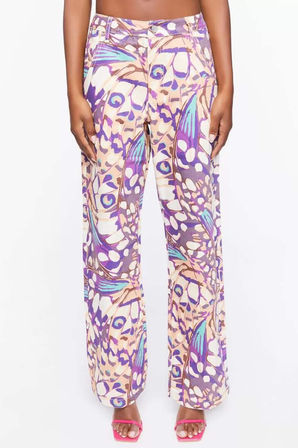 Bottoms>Forever 21 Abstract Butterfly Twill Pants Purple/Taupe