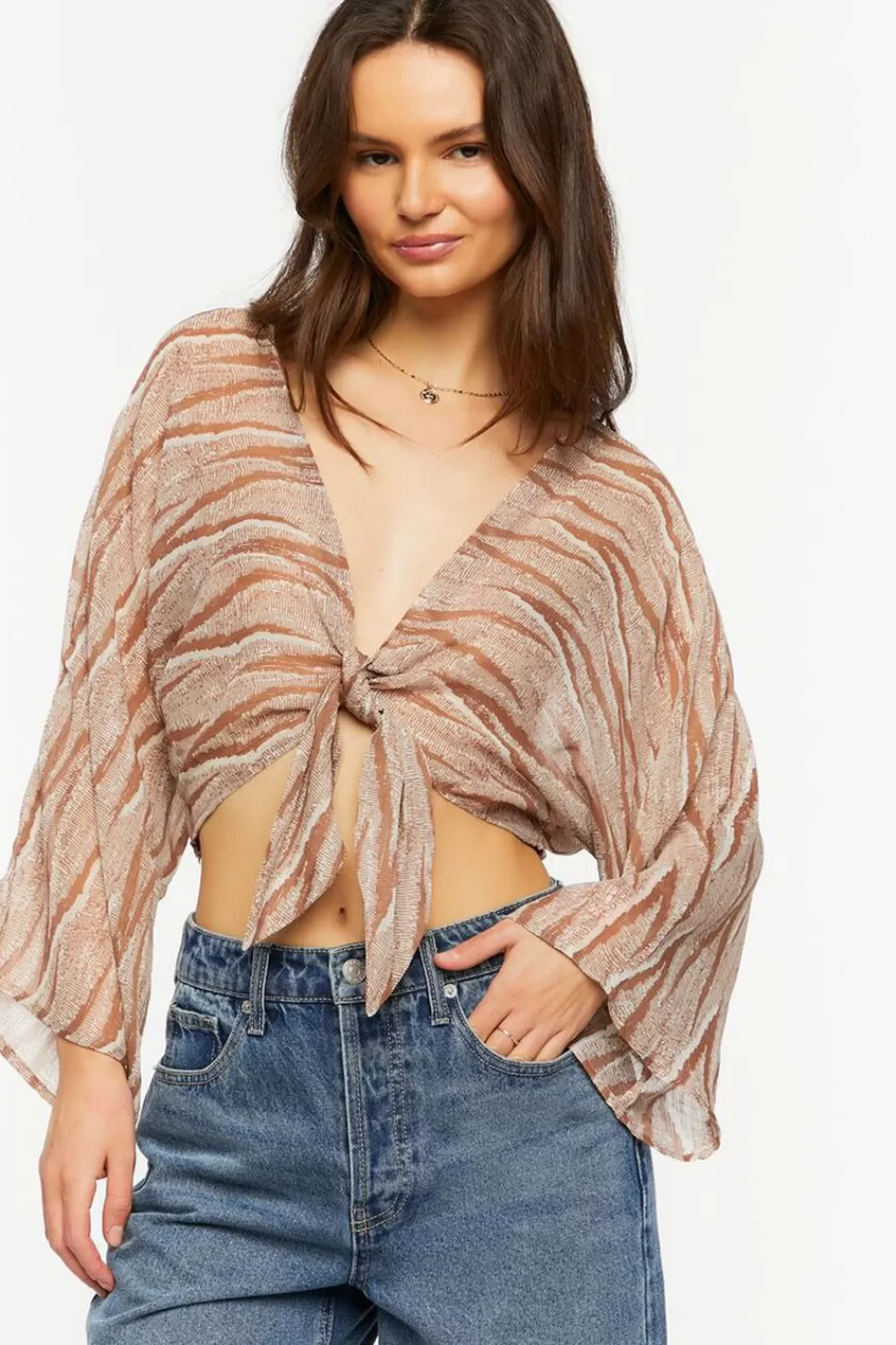 Forever 21 Abstract Chiffon Tie-Front Crop Top | Women Tops
