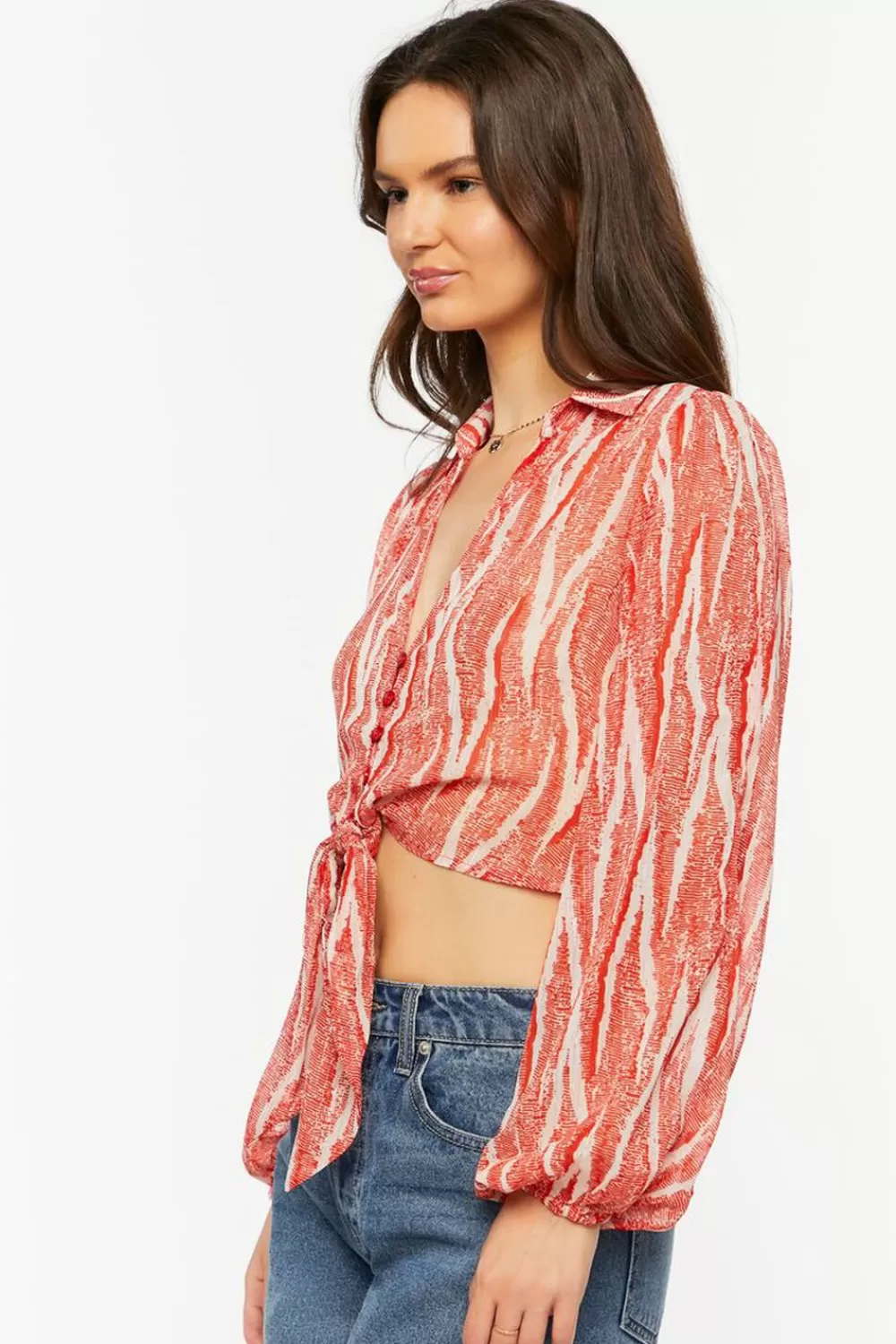 Forever 21 Abstract Chiffon Tie-Front Shirt | Women Tops