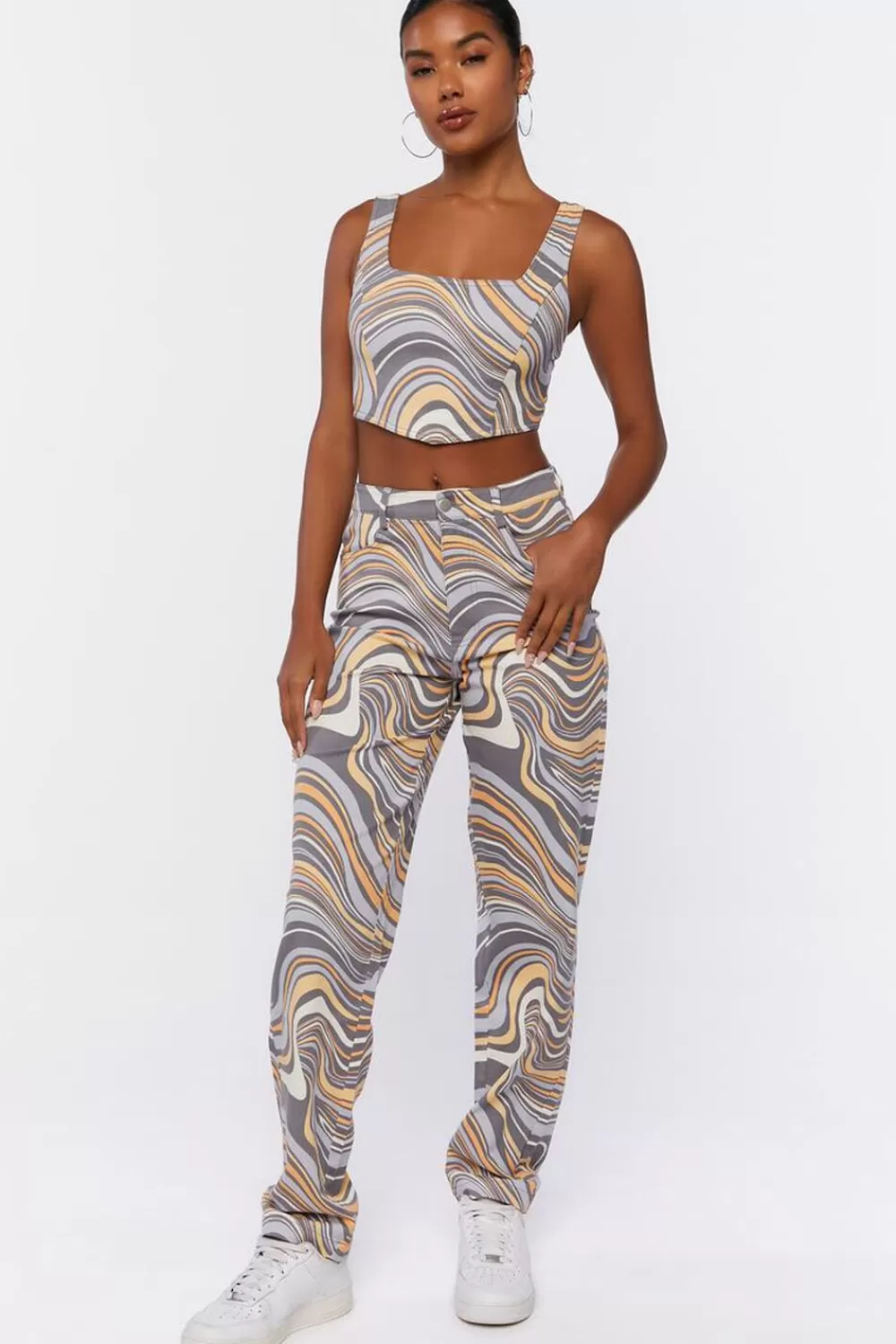 Forever 21 Abstract Crop Top & Pants Set | Women Tops