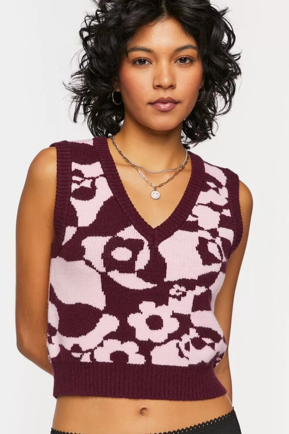 Forever 21 Abstract Floral Print Cropped Sweater Vest | Women Tops