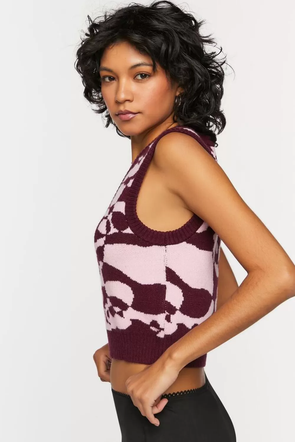 Forever 21 Abstract Floral Print Cropped Sweater Vest | Women Tops