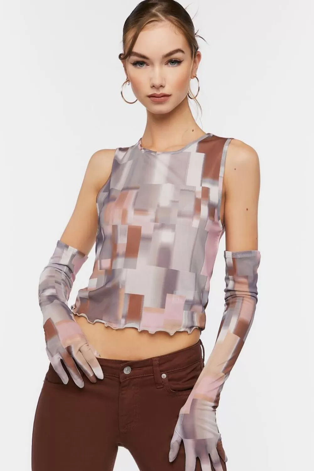 Forever 21 Abstract Mesh Crop Top & Gloves Set | Women Tops