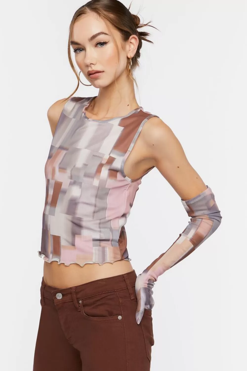 Forever 21 Abstract Mesh Crop Top & Gloves Set | Women Tops