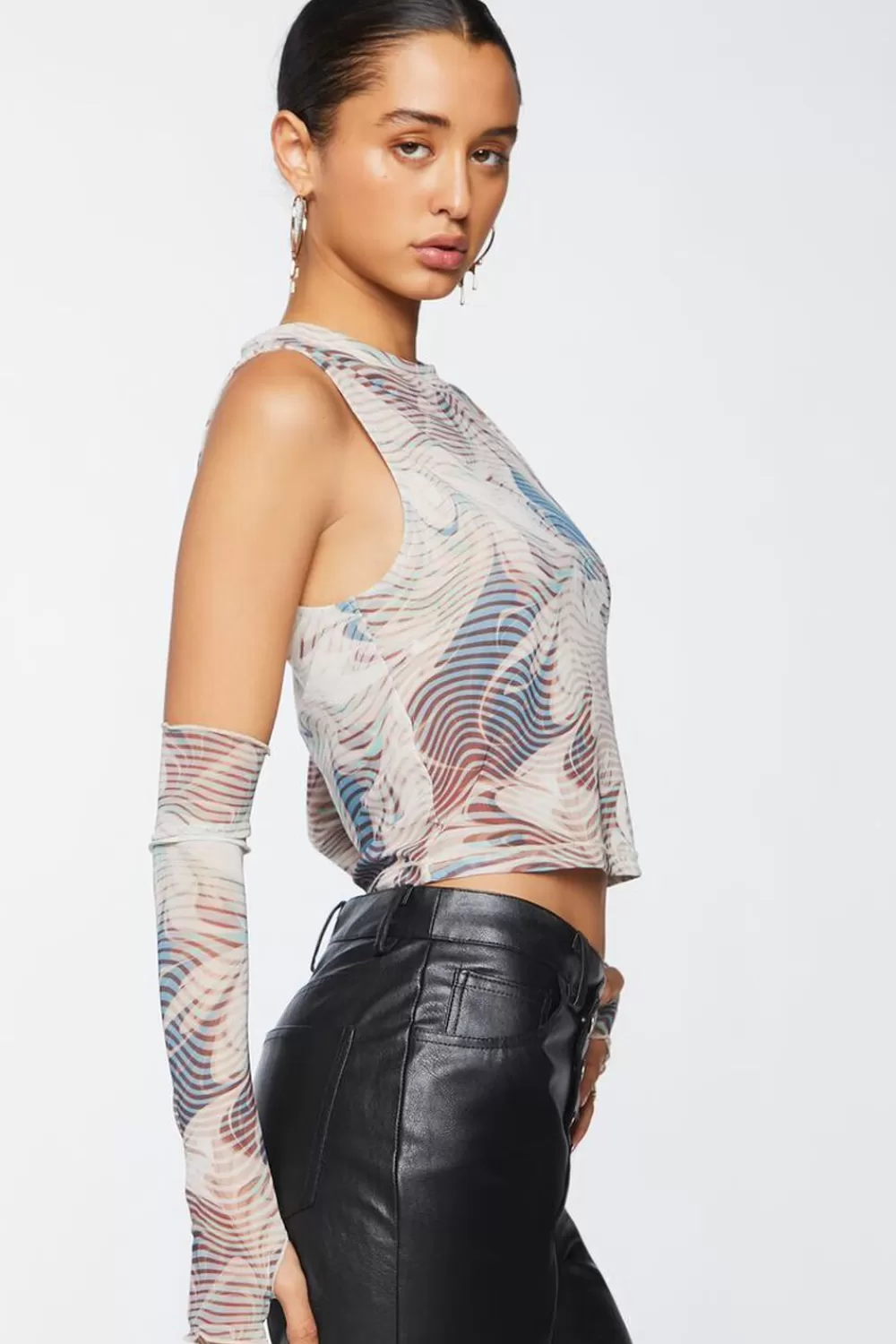 Forever 21 Abstract Mesh Crop Top & Gloves Set | Women Tops