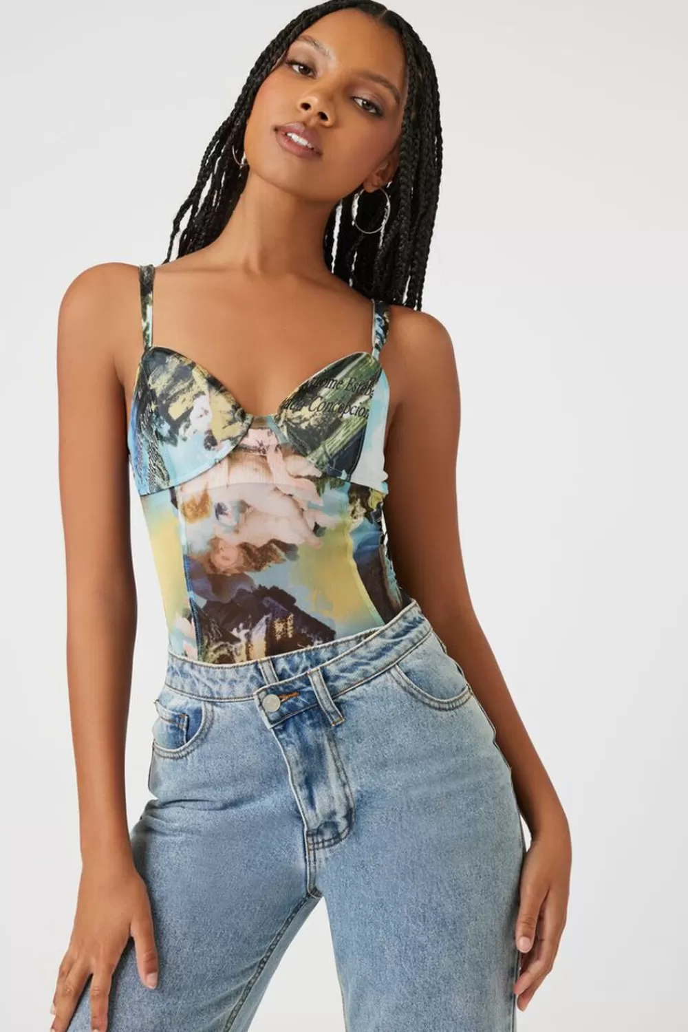 Forever 21 Abstract Mesh Sweetheart Bodysuit | Women Tops