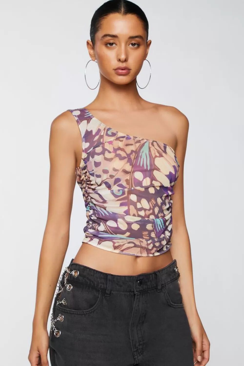 Forever 21 Abstract Print One-Shoulder Crop Top | Women Tops