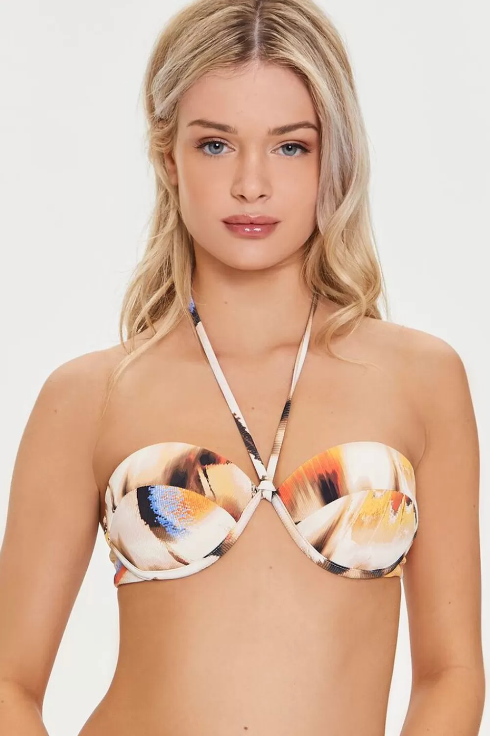 Matching Sets>Forever 21 Abstract Print Underwire Bikini Top Beige/Multi