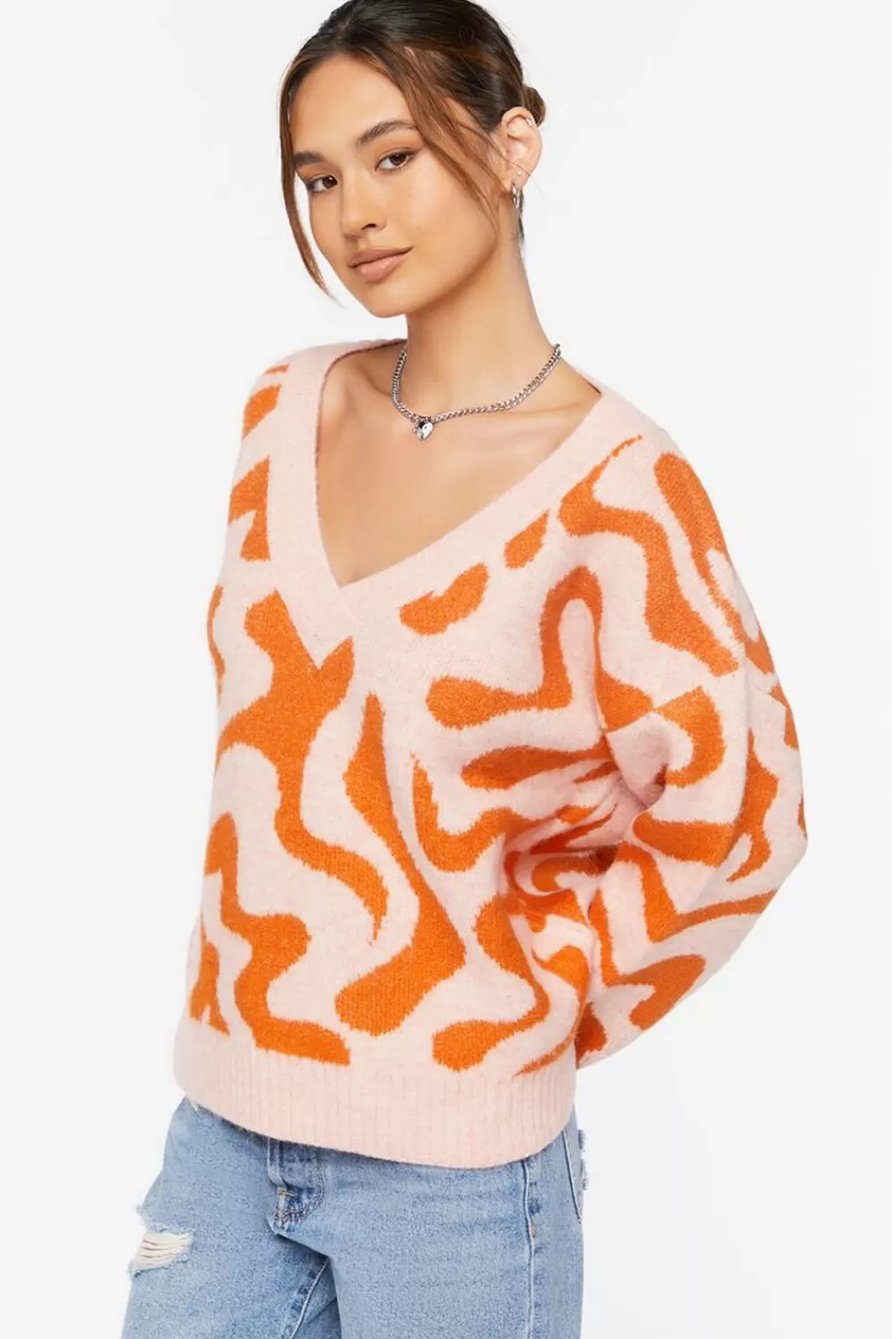 Forever 21 Abstract Print V-Neck Sweater | Women Tops