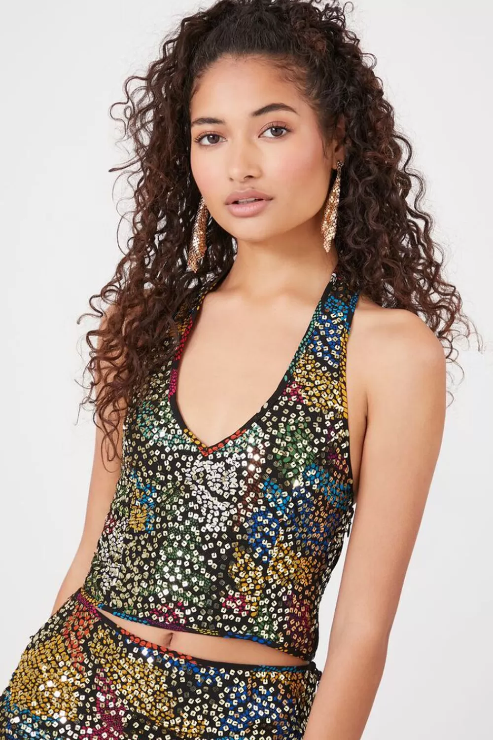 Forever 21 Abstract Sequin Halter Crop Top | Women Tops