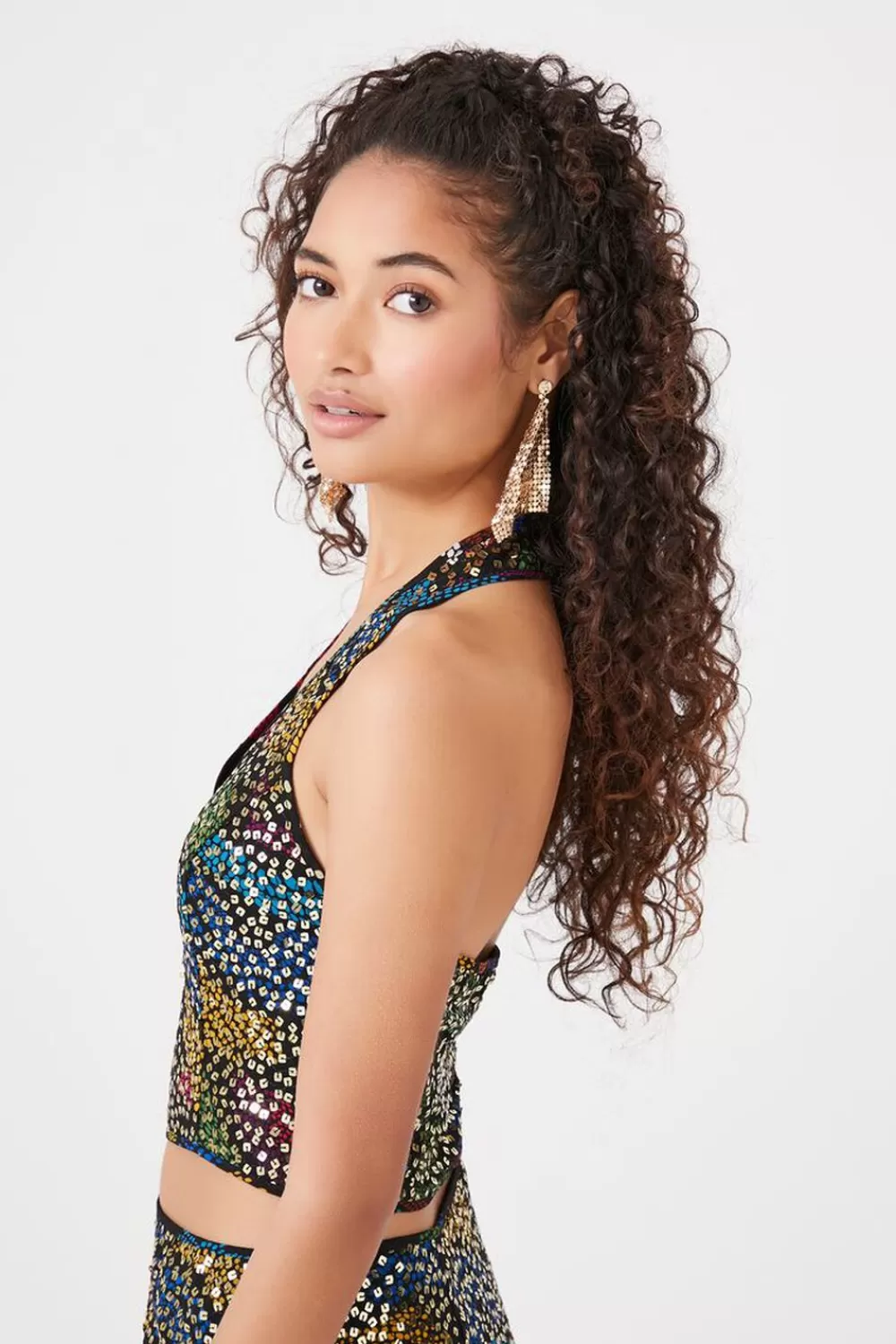 Forever 21 Abstract Sequin Halter Crop Top | Women Tops