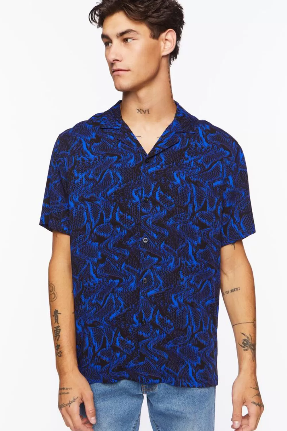 Shirts>Forever 21 Abstract Snakeskin Shirt Black/Blue