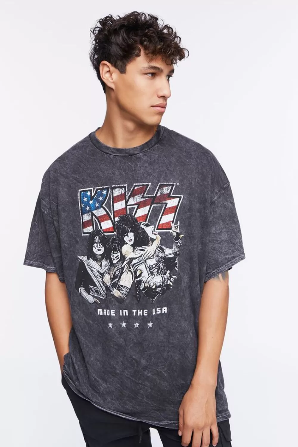 Graphic Tees>Forever 21 Acid Wash Kiss Graphic Tee Black/Multi
