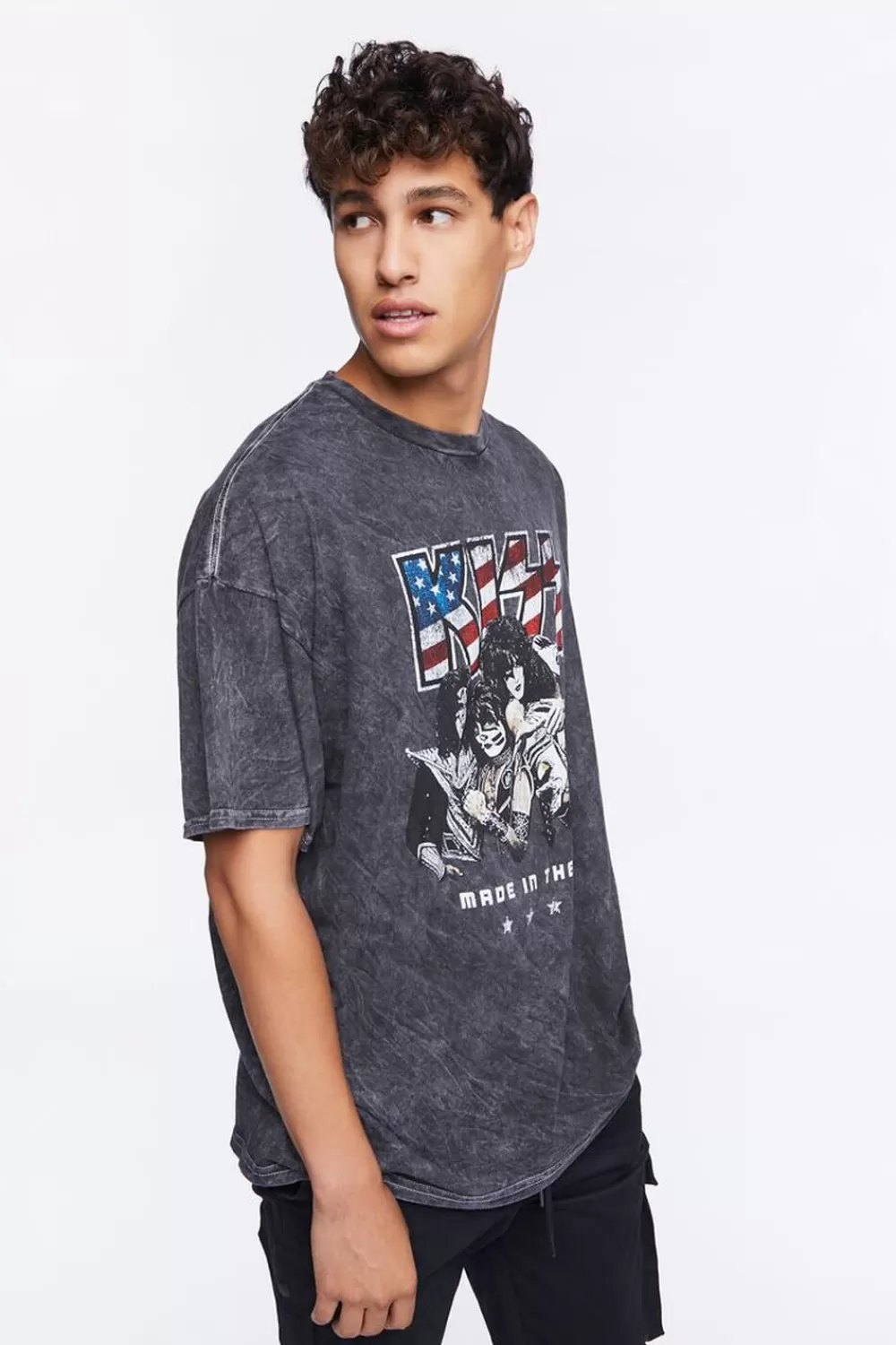 Graphic Tees>Forever 21 Acid Wash Kiss Graphic Tee Black/Multi