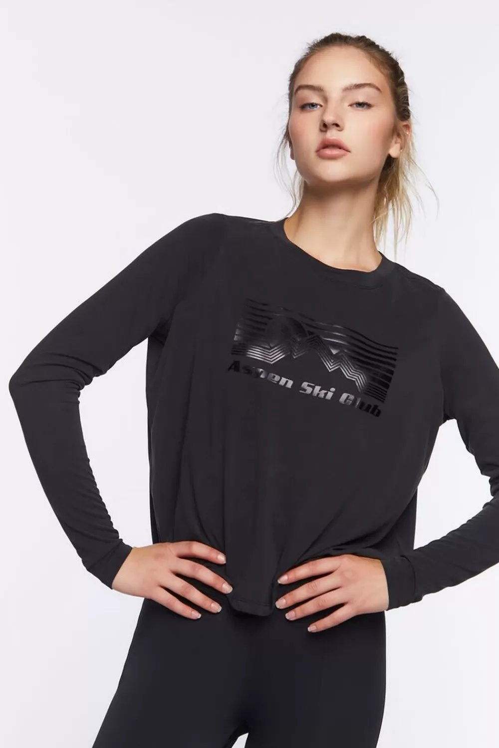 Activewear>Forever 21 Active Aspen Ski Club Graphic Top Black/Multi