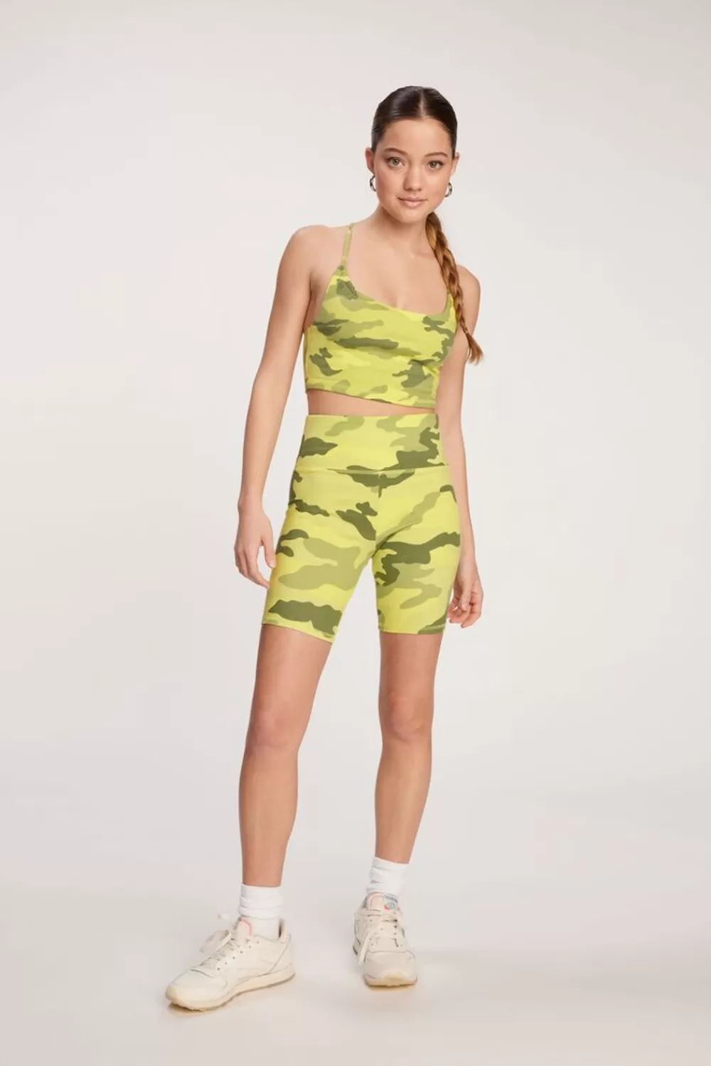 Matching Sets>Forever 21 Active Camo Print Biker Shorts Acid Green/Green