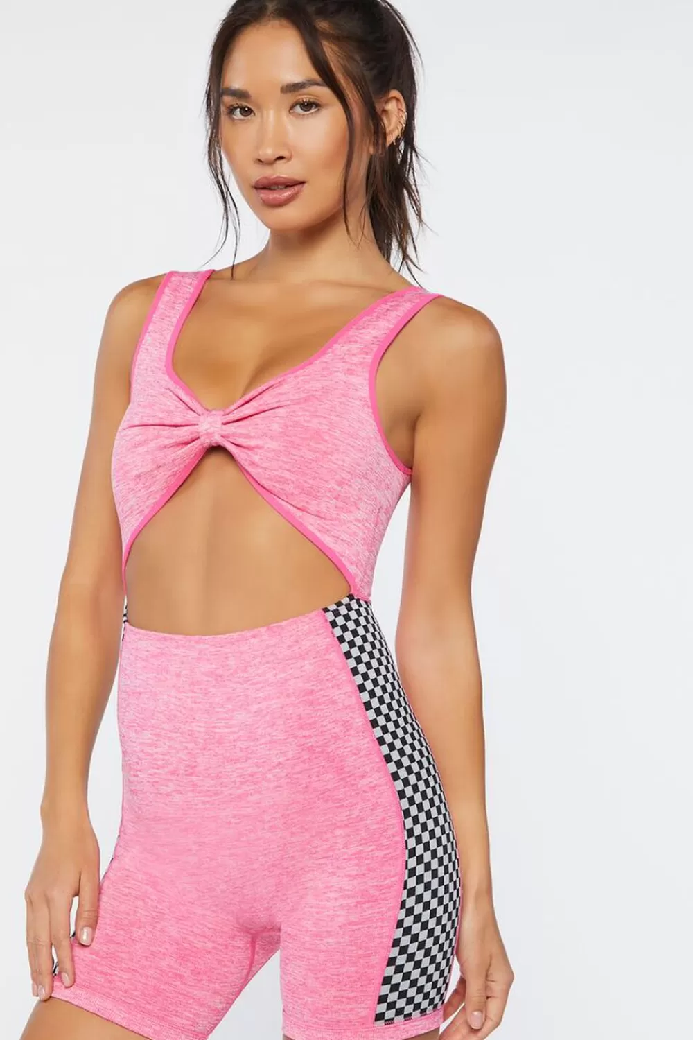 Activewear>Forever 21 Active Checkered Seamless Romper Miami Pink