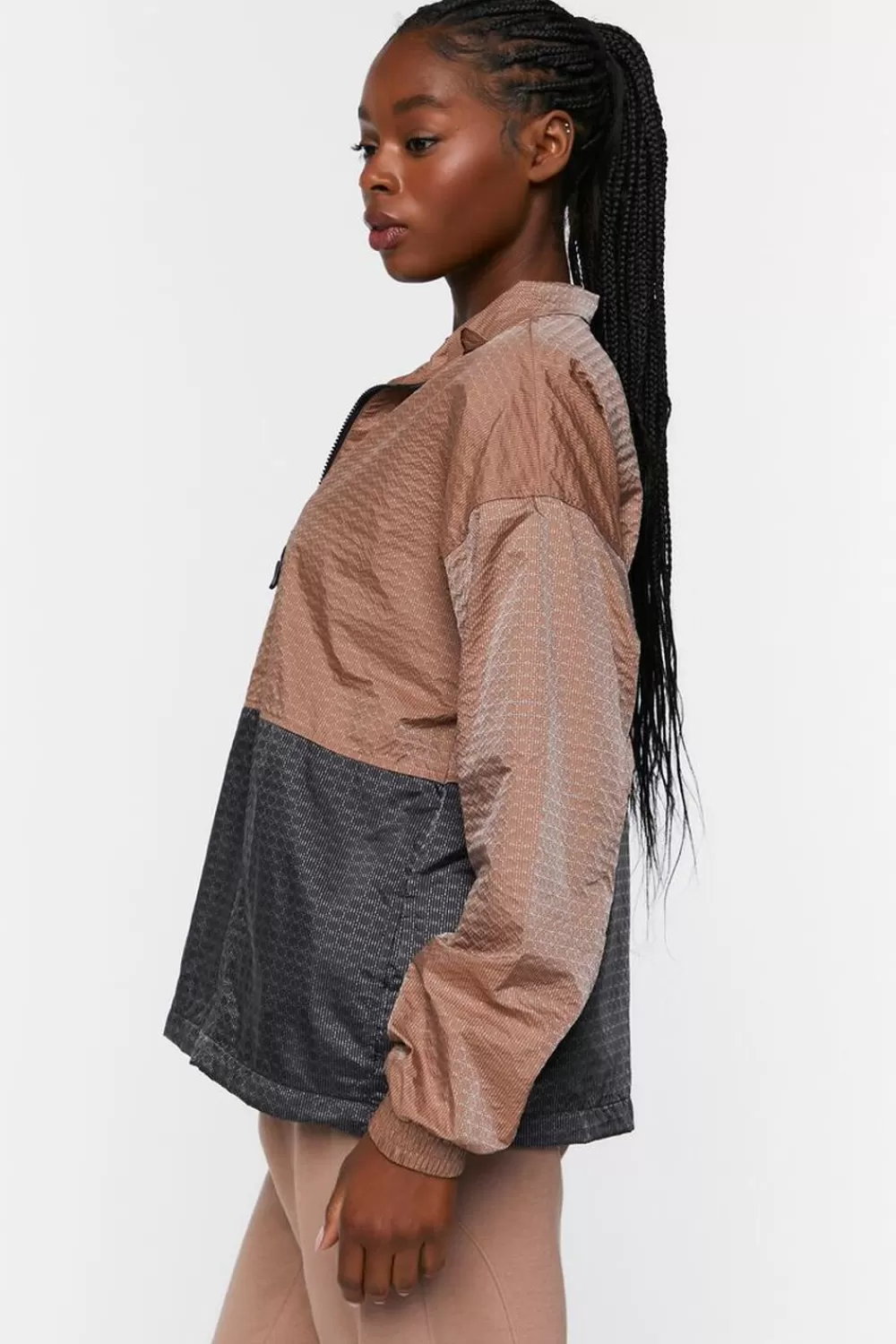 Jackets + Outerwear>Forever 21 Active Colorblock Half-Zip Pullover Ash Brown/Black