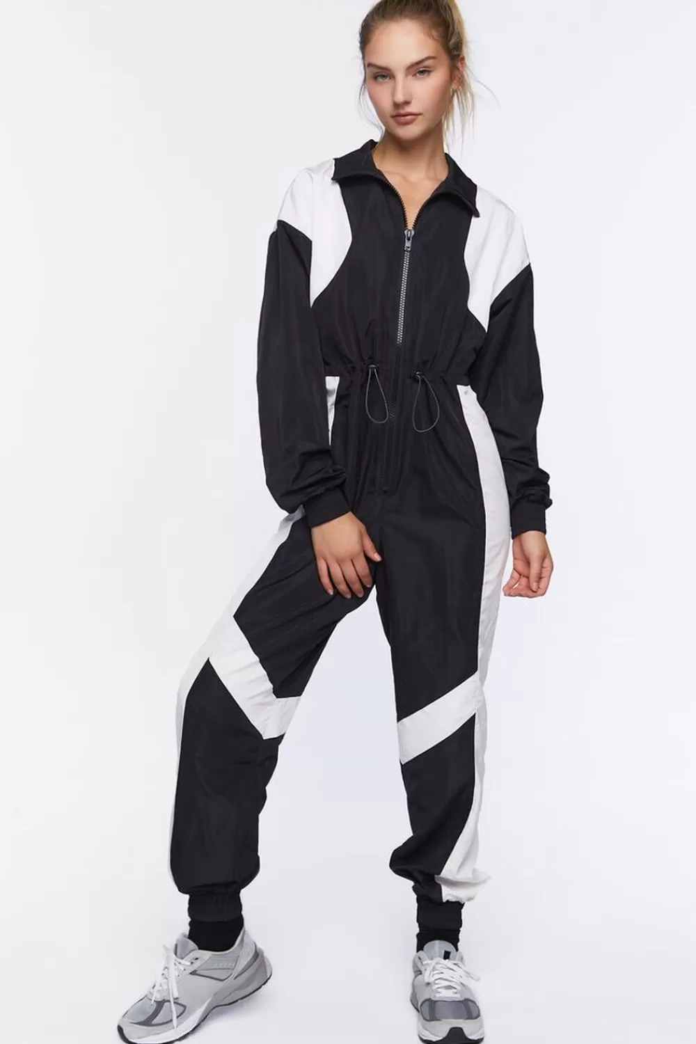 Activewear>Forever 21 Active Colorblock Windbreaker Jumpsuit Black/White