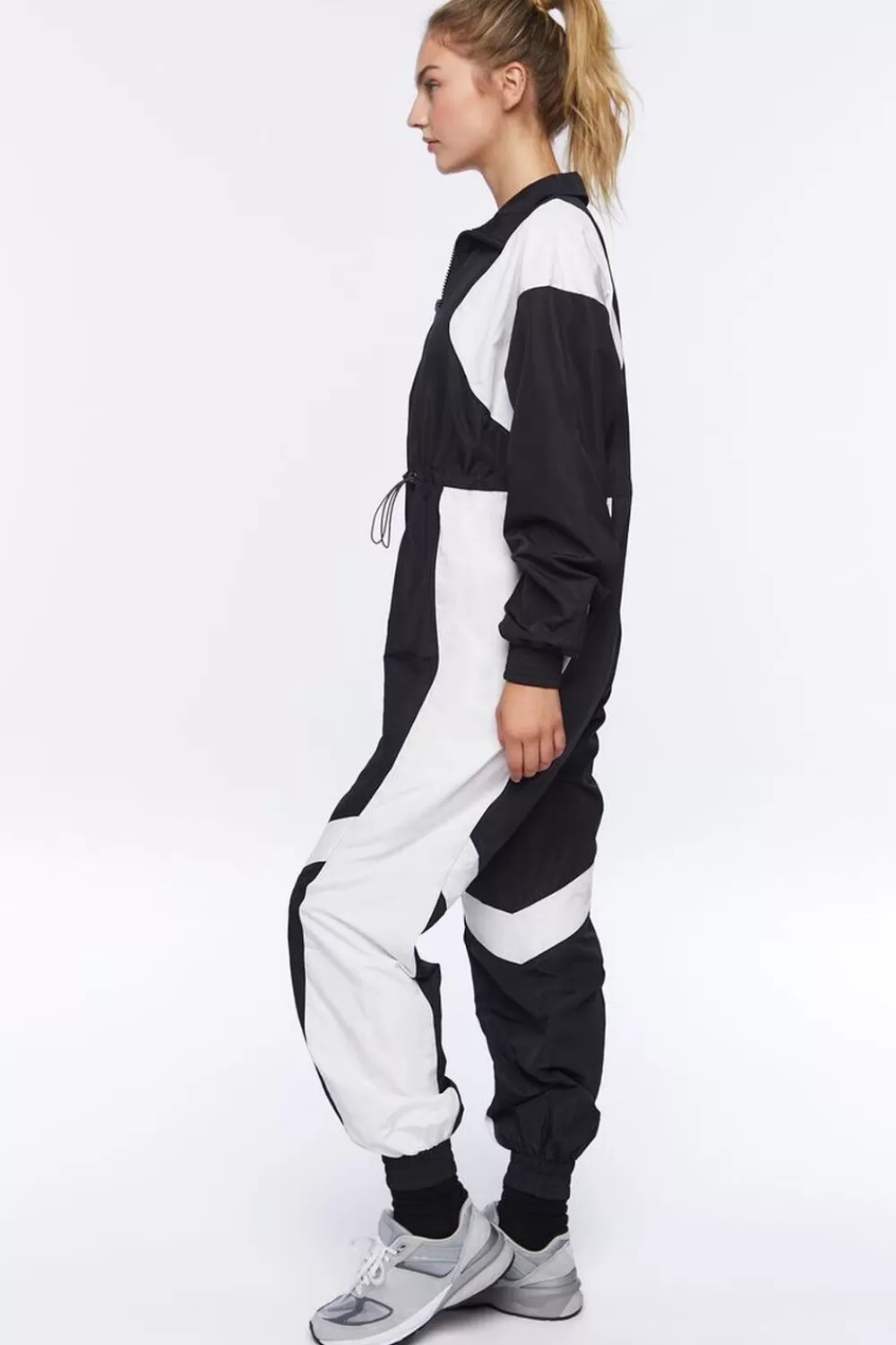 Activewear>Forever 21 Active Colorblock Windbreaker Jumpsuit Black/White