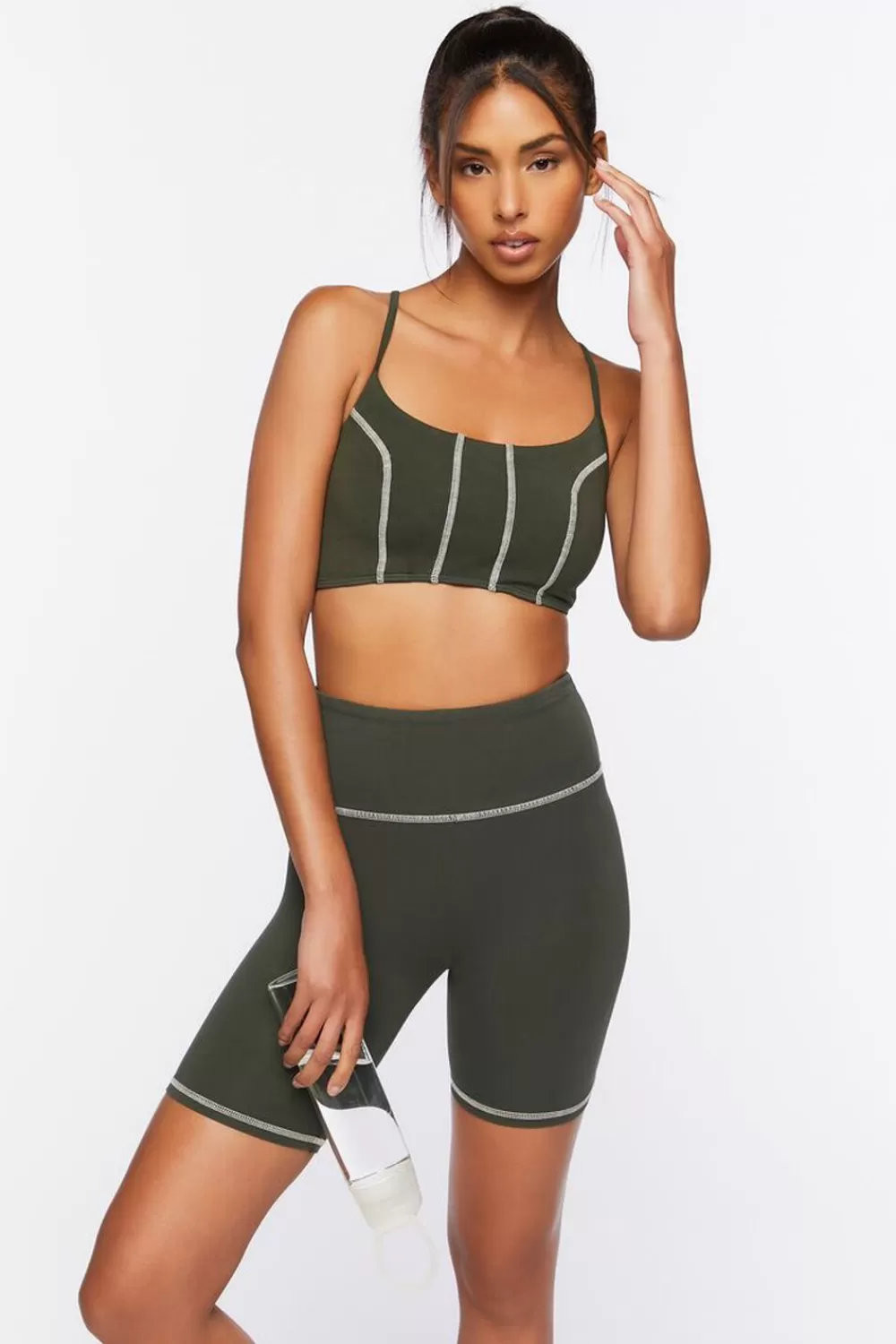 Activewear>Forever 21 Active Contrast-Trim Biker Shorts Cypress