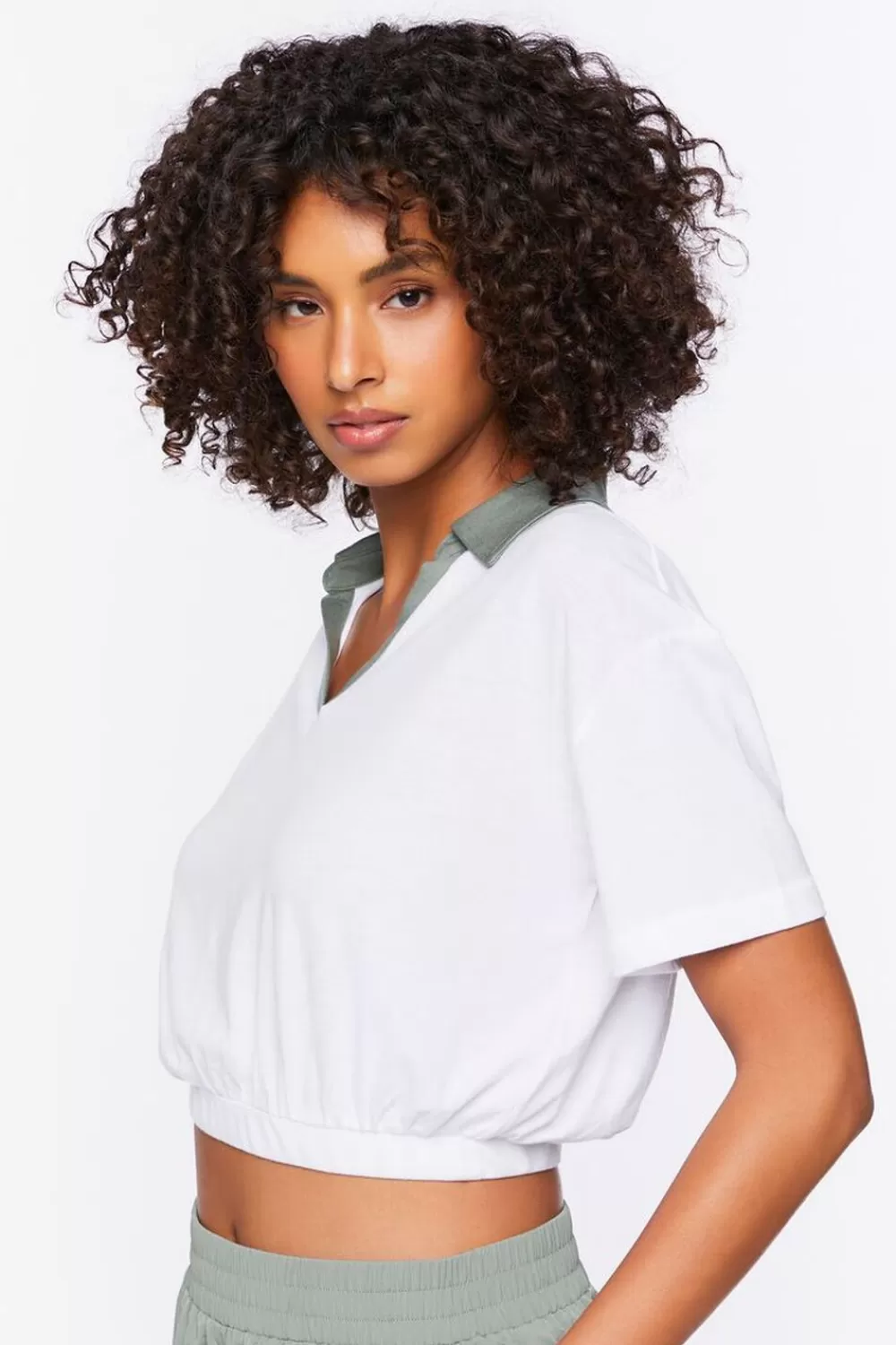 Activewear>Forever 21 Active Contrast-Trim Cropped Tee White/Tea