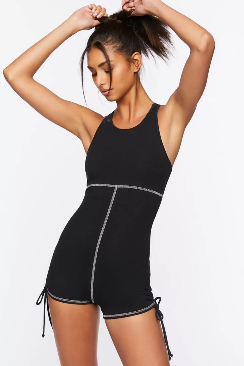 Activewear>Forever 21 Active Cotton-Blend Drawstring Romper Black