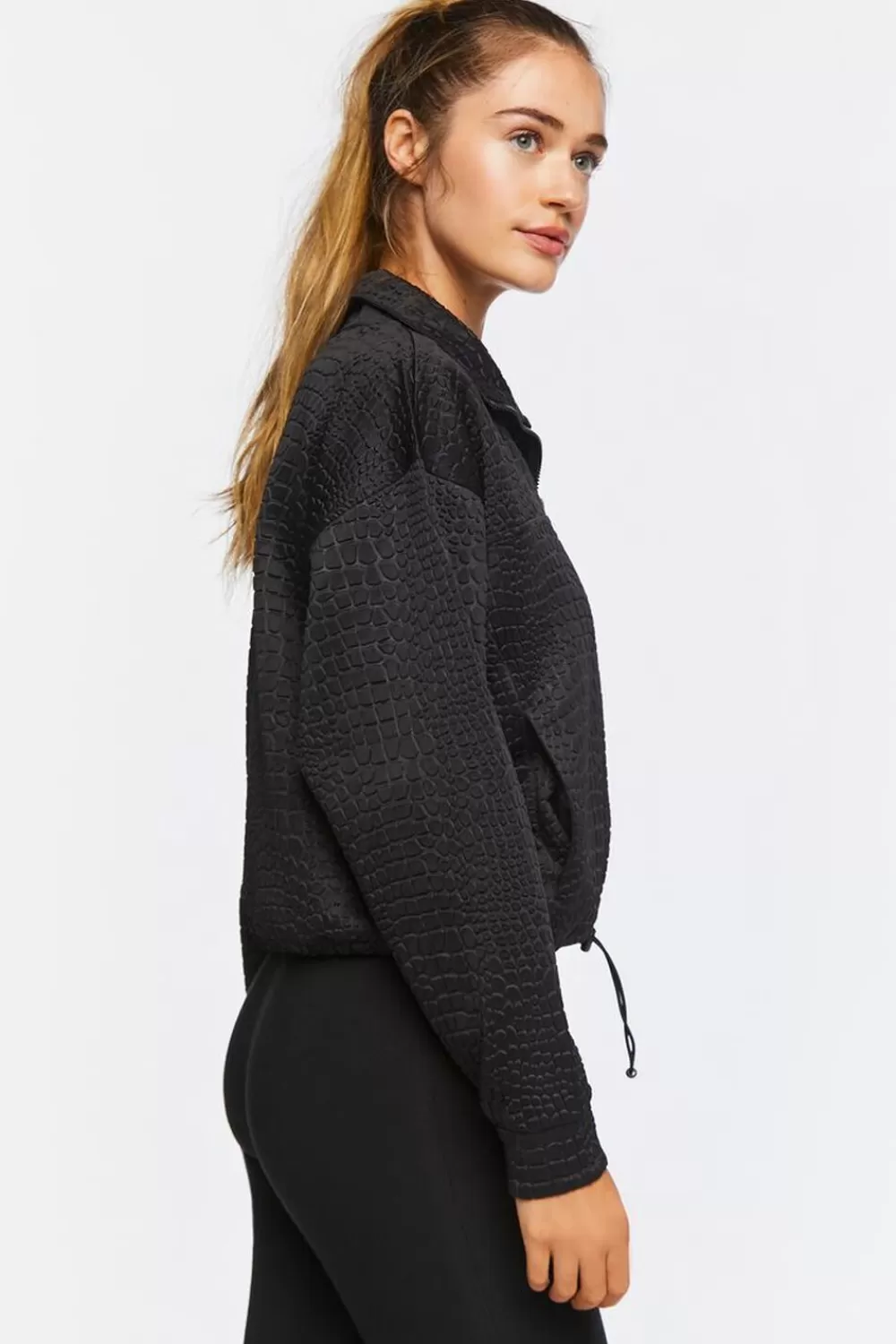 Activewear>Forever 21 Active Croc Print Half-Zip Pullover Black