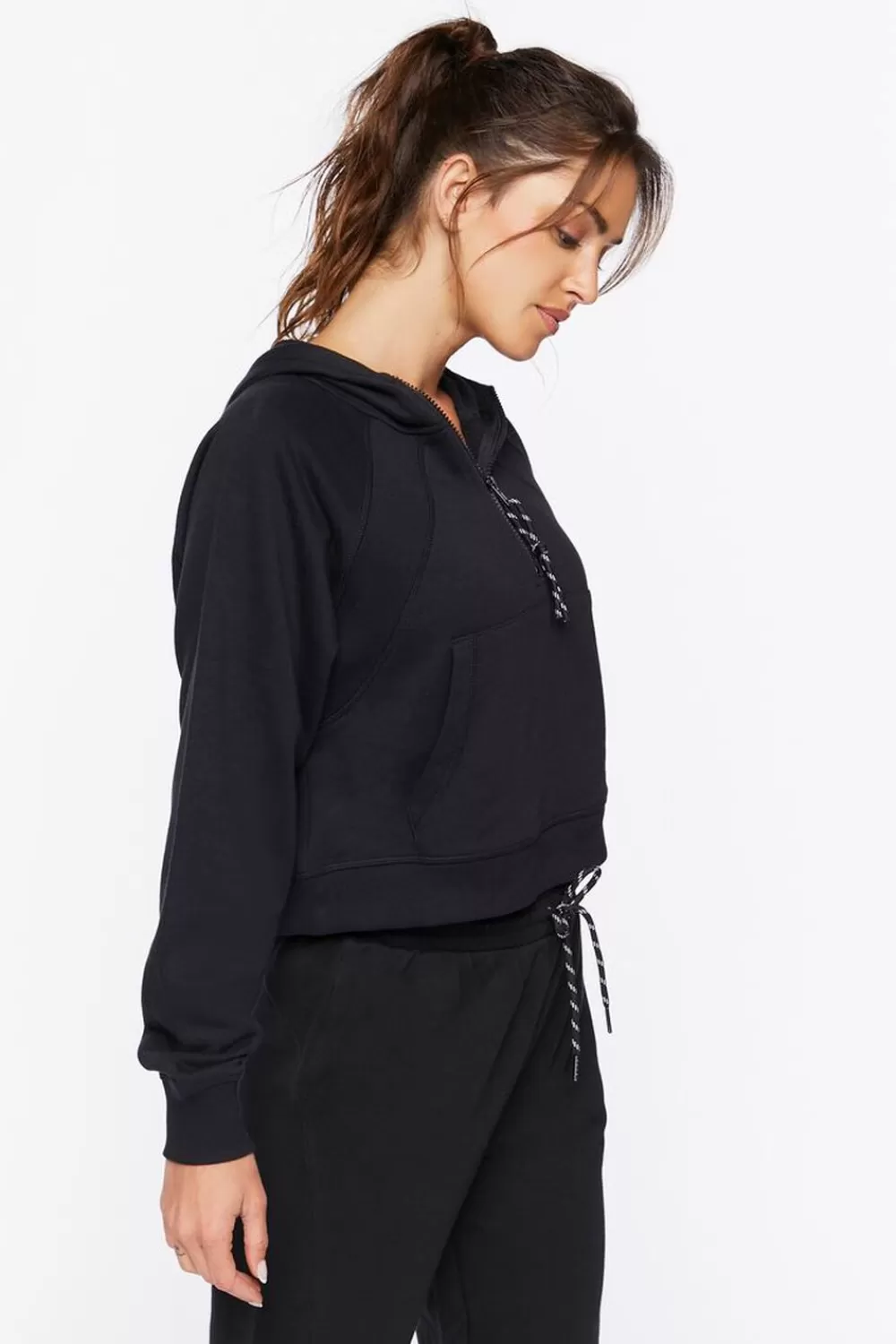 Activewear>Forever 21 Active Cropped Half-Zip Hoodie Black