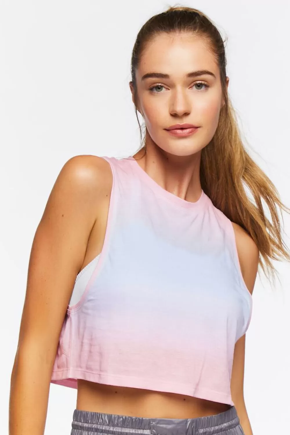 Activewear>Forever 21 Active Cropped Ombre Muscle Tee Crystal/Mauve