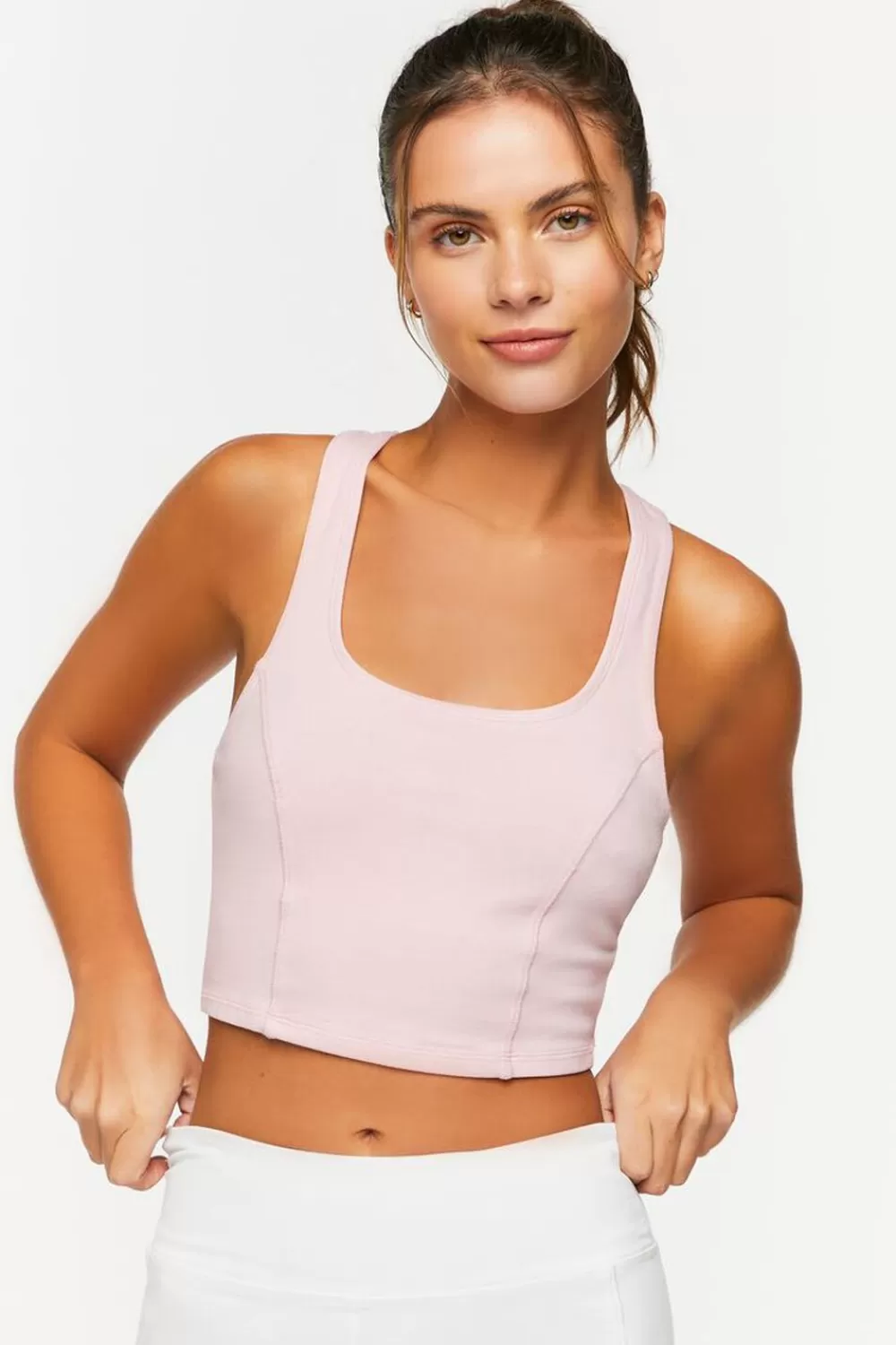 Activewear>Forever 21 Active Cropped Racerback Tank Top Mauve
