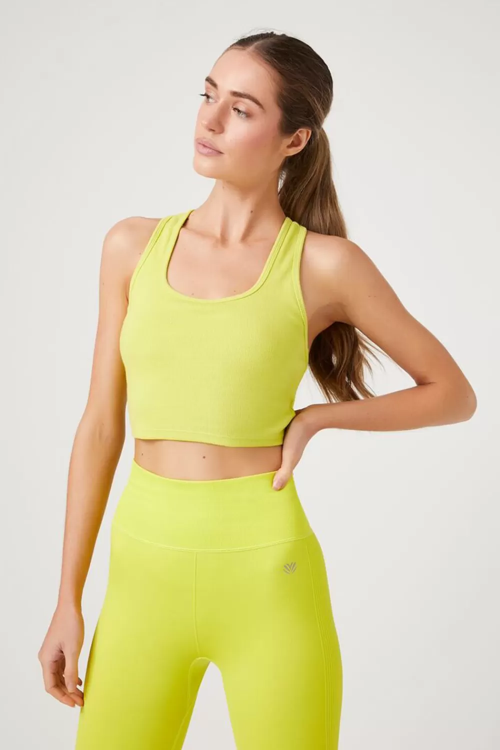 Activewear>Forever 21 Active Cropped Racerback Tank Top Acid Green