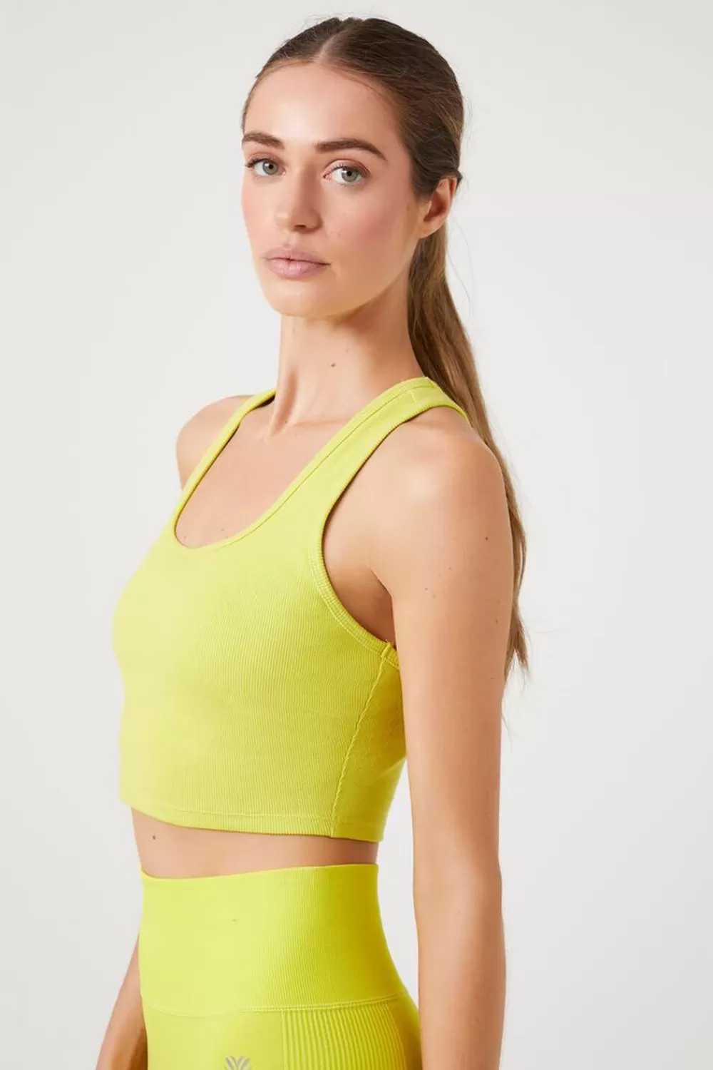 Activewear>Forever 21 Active Cropped Racerback Tank Top Acid Green