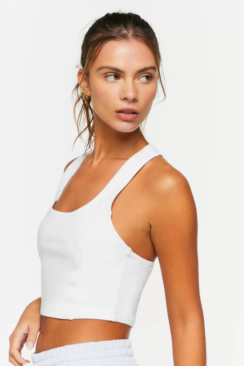 Activewear>Forever 21 Active Cropped Racerback Tank Top White