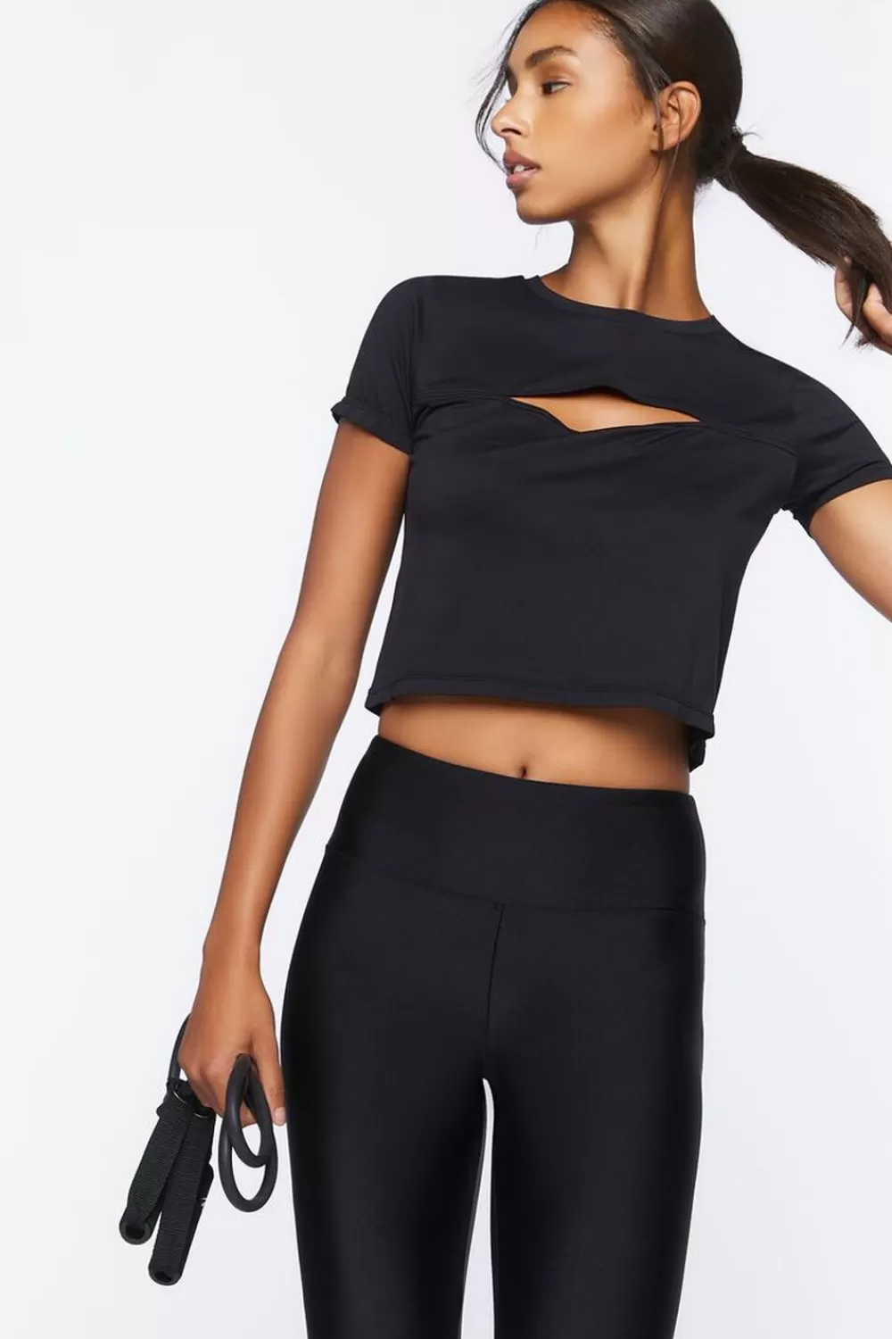 Activewear>Forever 21 Active Cutout Cropped Tee Black