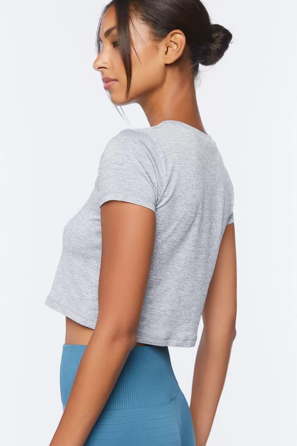 Activewear>Forever 21 Active Cutout Cropped Tee Heather Grey