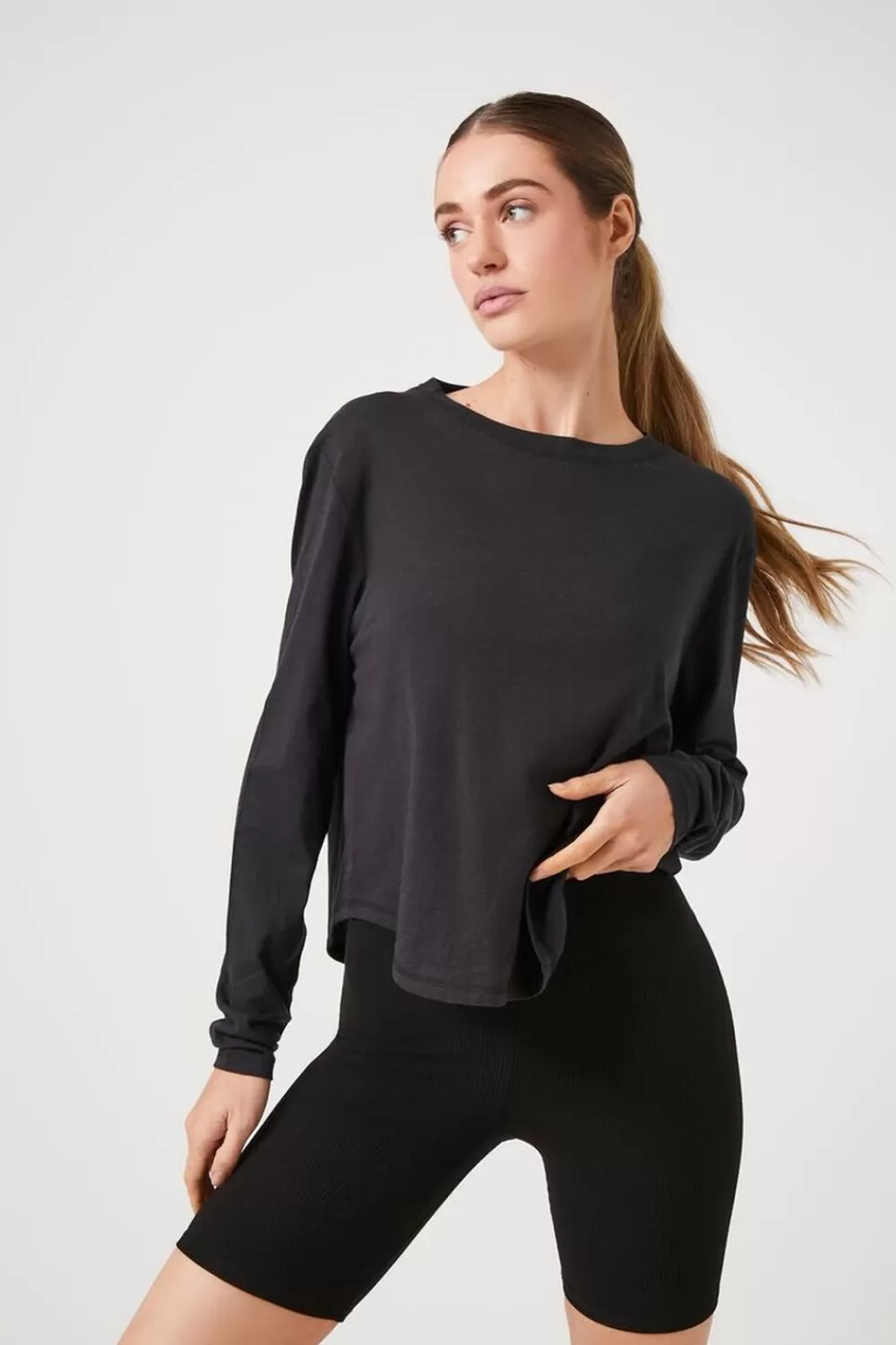 Activewear>Forever 21 Active Cutout Long-Sleeve Top Black