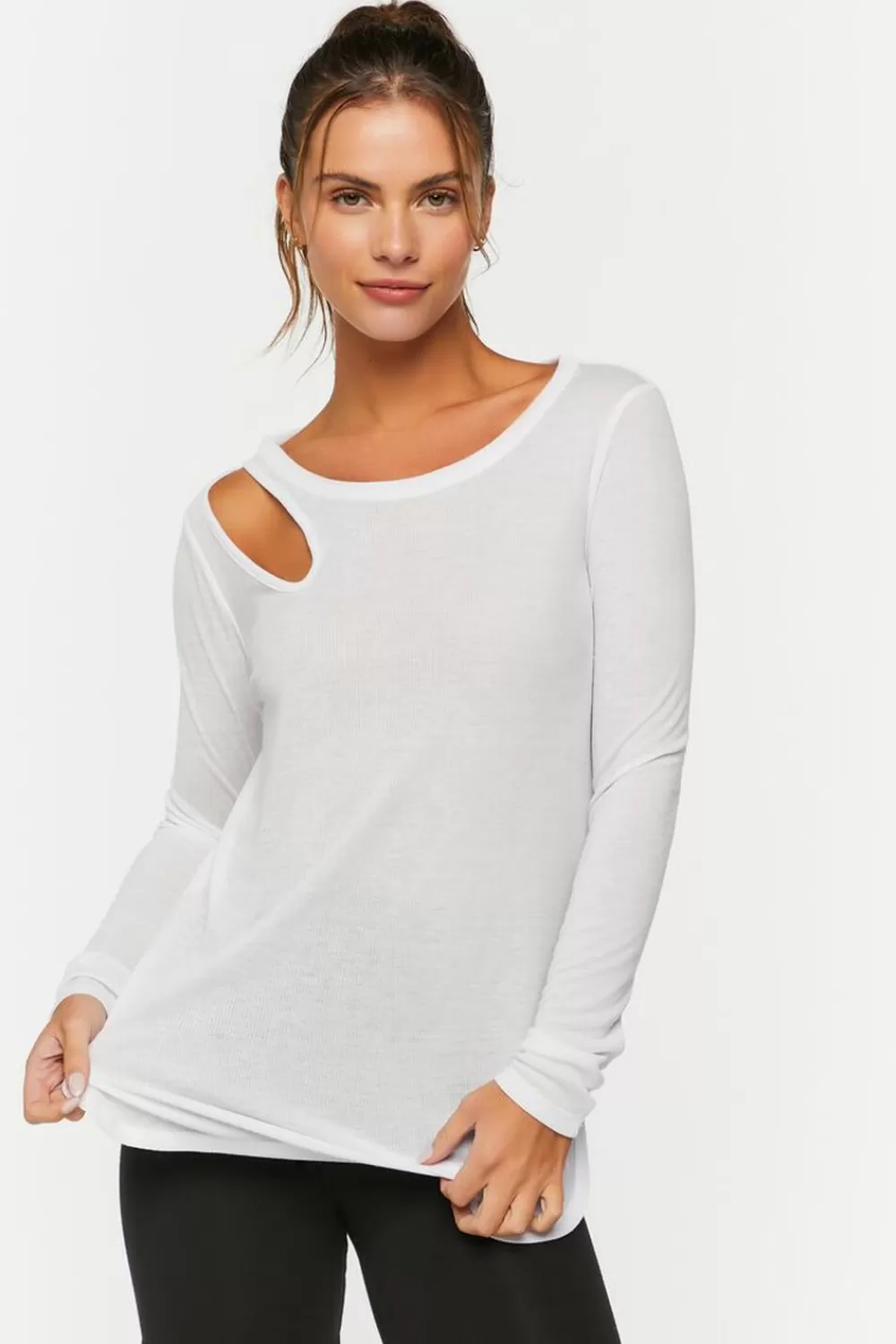 Activewear>Forever 21 Active Cutout Long-Sleeve Top White