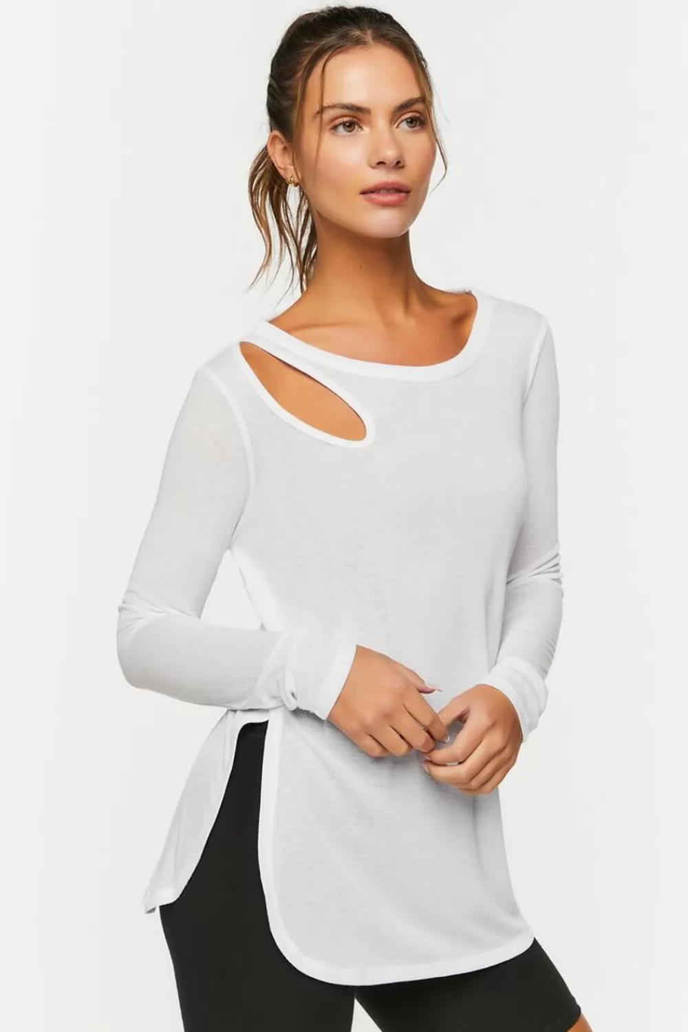 Activewear>Forever 21 Active Cutout Long-Sleeve Top White