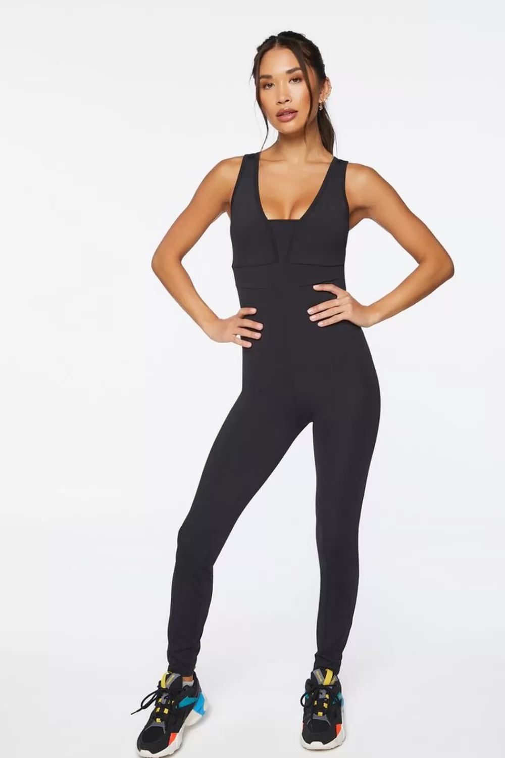 Activewear>Forever 21 Active Cutout Skinny-Leg Jumpsuit Black